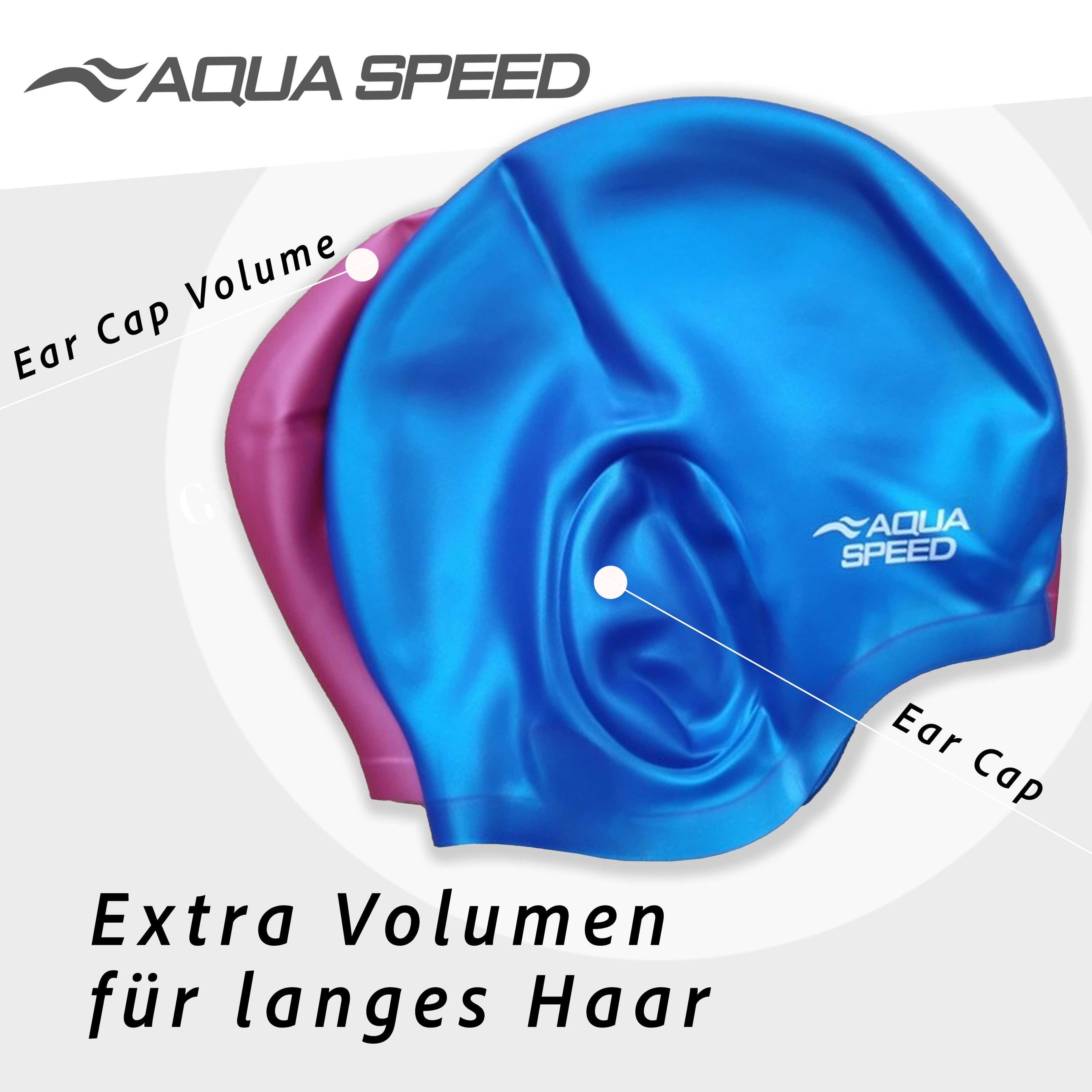 Aqua Speed Badekappe XL-Schwimmkappen für Langhaar: EAR CAP VOLUME & MONO Badehaube XL