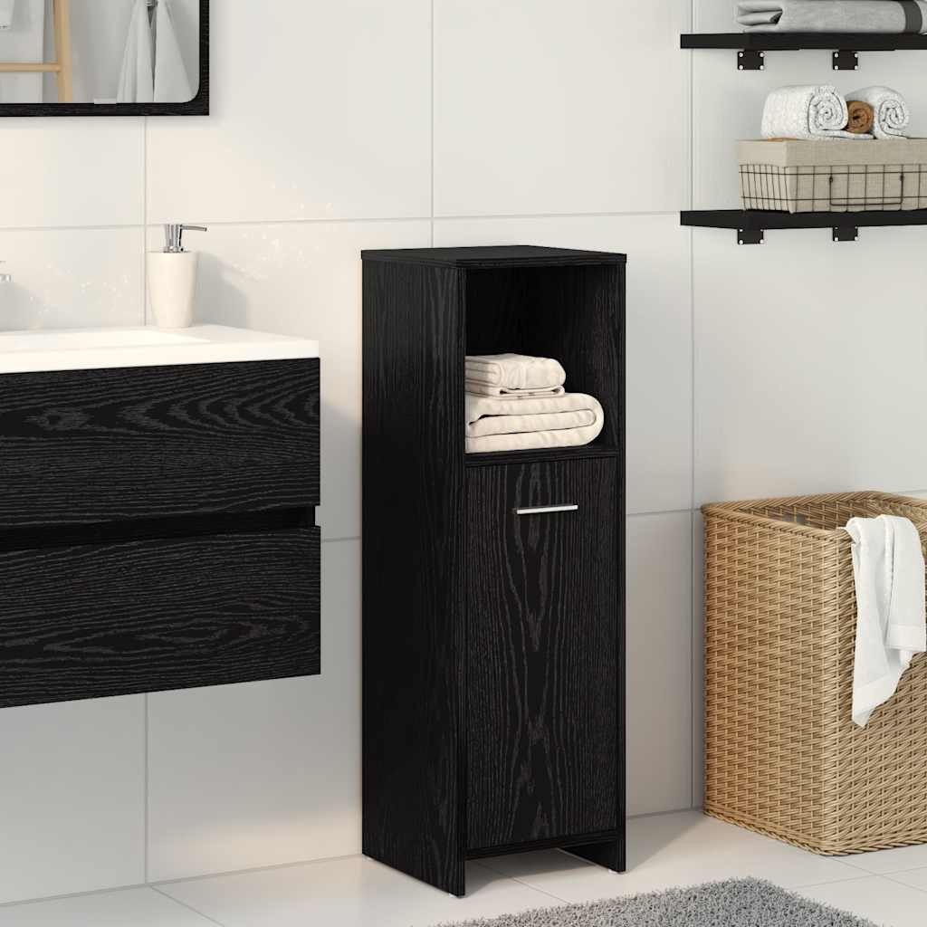 vidaXL Badezimmer-Set Badezimmerschrank Schwarz Eiche 30x30x95 cm Holzwerkstoff, (1-St) – Bild 2 von 5