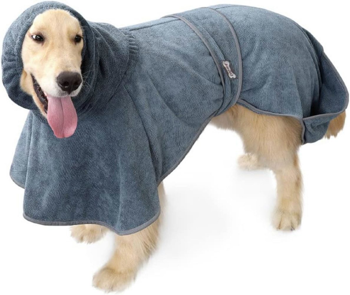 Hundehandtuch Saugstarker Hundebademantel Hundebadetuch aus Mikrofaser Gr. L - Grau