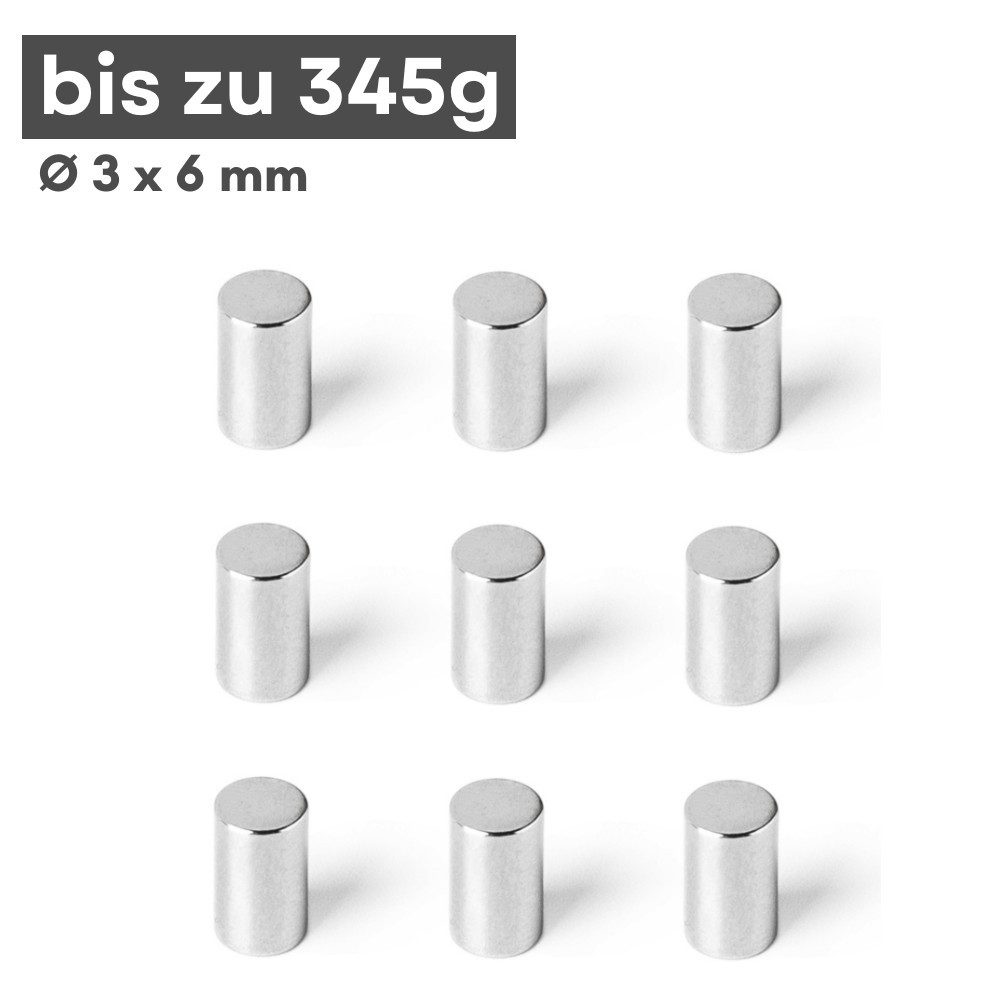 MaajeeKuto Magnet Neodym Magnet Ø3x6 mm N42 – Scheibenmagnet 345 g Haftkraft (10-St)