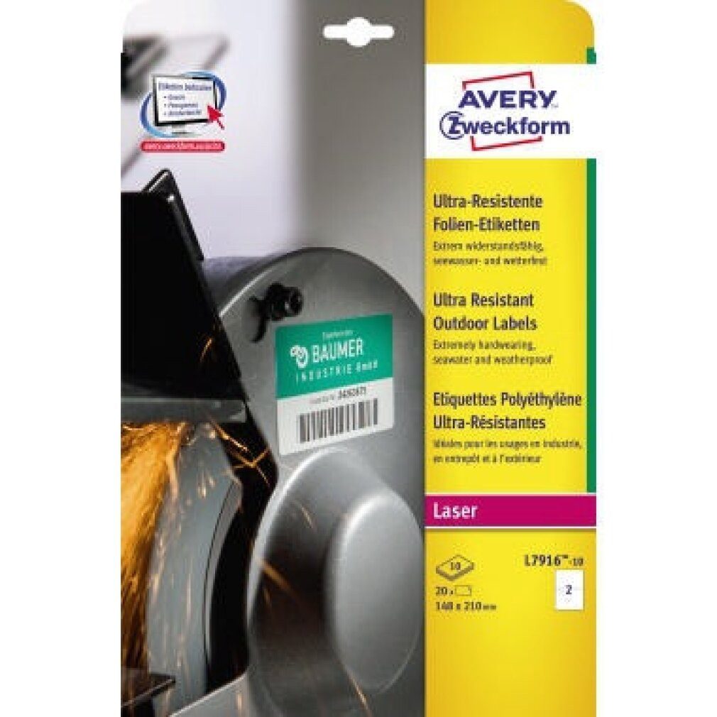 Avery Zweckform Druckerband Avery Zweckform Folienetikett L7916-10 9 Maße: 99,1 x 139 mm (B x H)