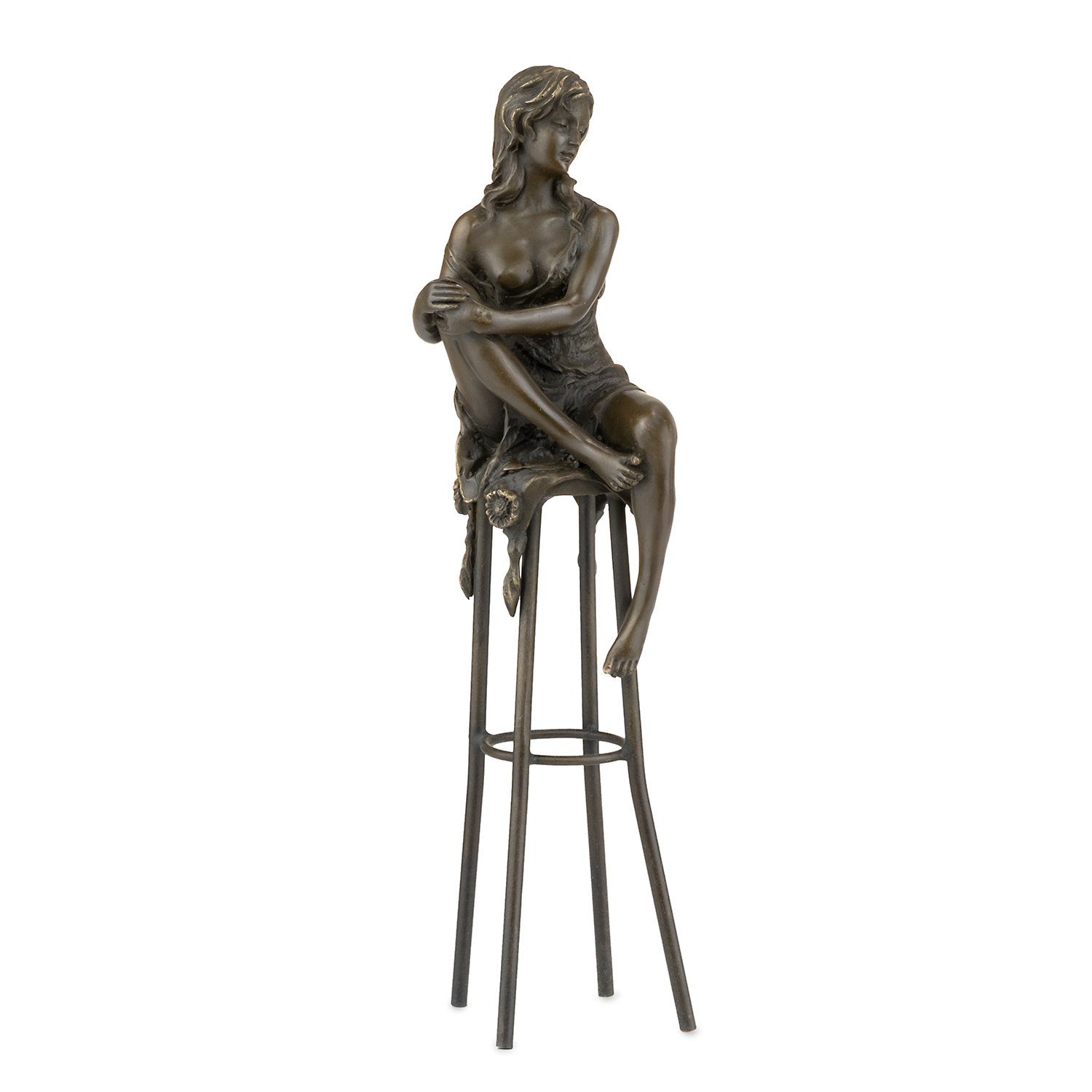 Moritz Dekofigur Bronzefigur Frau sitzt auf einem Barhocker, Bronzefigur Figuren Skulptur für Regal Vitrine Schreibtisch Deko
