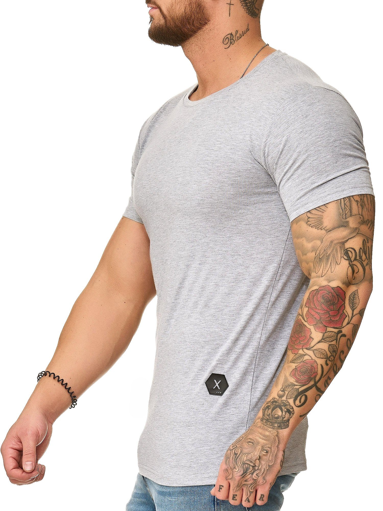 Kurzarmshirt (Shirt T-Shirt OneRedox Tee, Casual Fitness Grau 1-tlg) Polo 1307C Freizeit