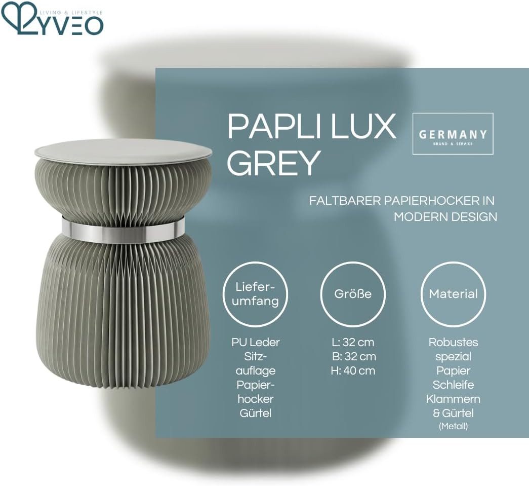 Lyveo Tritthocker Papierhocker Klapphocker faltbar 36x42cm Klappstuhl Beistelltisch, moderner Barhocker Klavierhocker rund