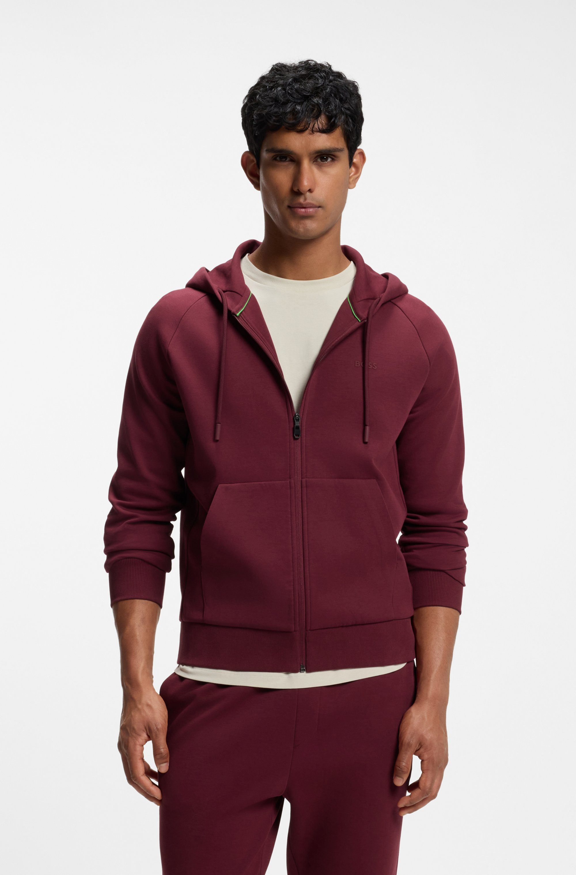 BOSS GREEN Kapuzensweatjacke Saggy Regular Fit, Kängurutasche, Baumwollmischung