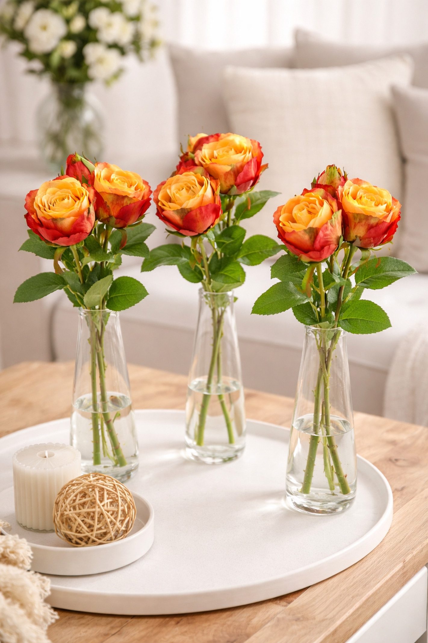Kunstblume Künstlicher Rosenzweig, I.GE.A., Höhe 39 cm, 3er Set Rose Kunstrosen Dekoblume künstlich Hochzeit Tischdeko Büro