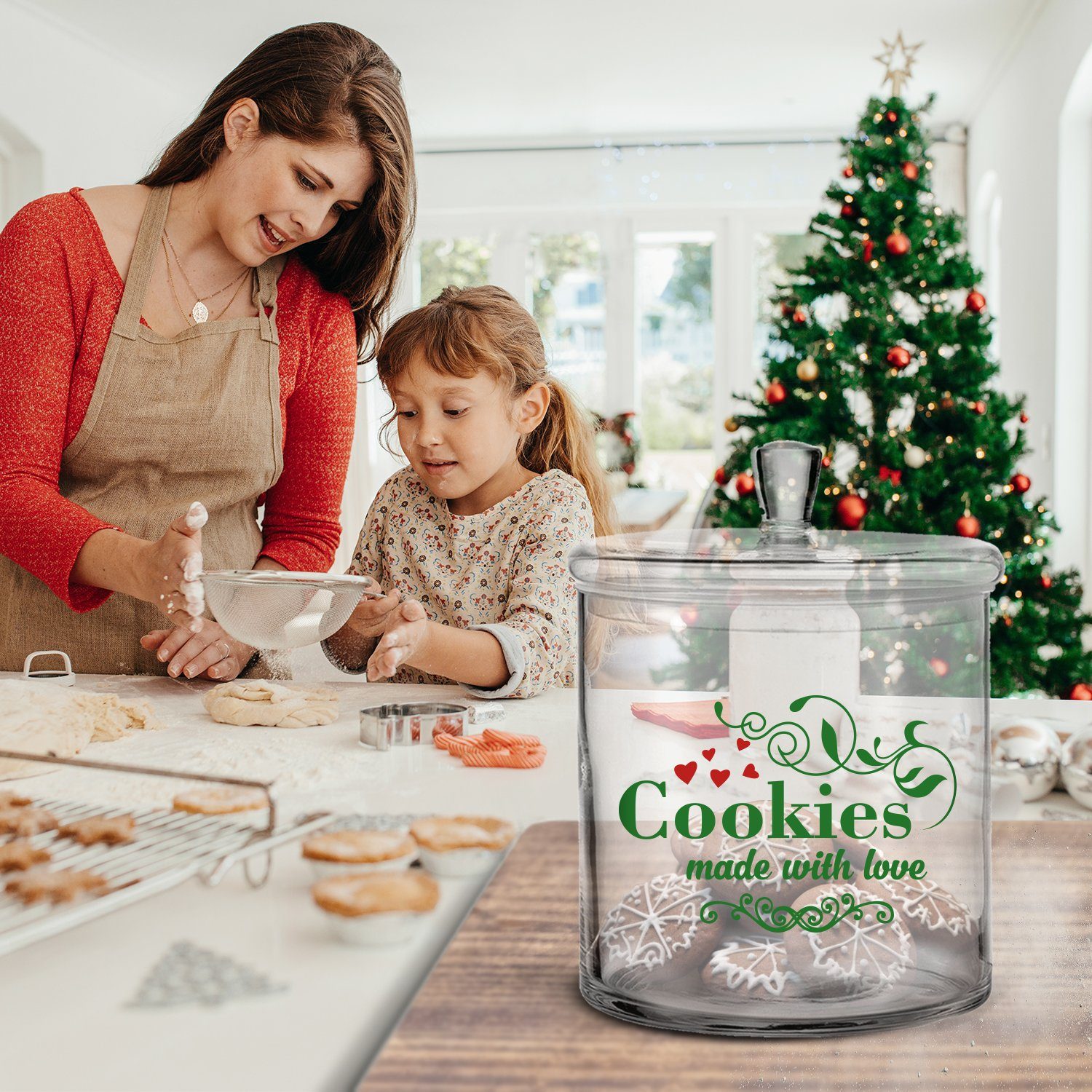 Cookies mit & mit Familie - UV-Druck für Deckel Love Freunde Partner, GRAVURZEILE Handgefertigte Keksdose with Deckel, Keksdose Glas, made - Glasdose mit