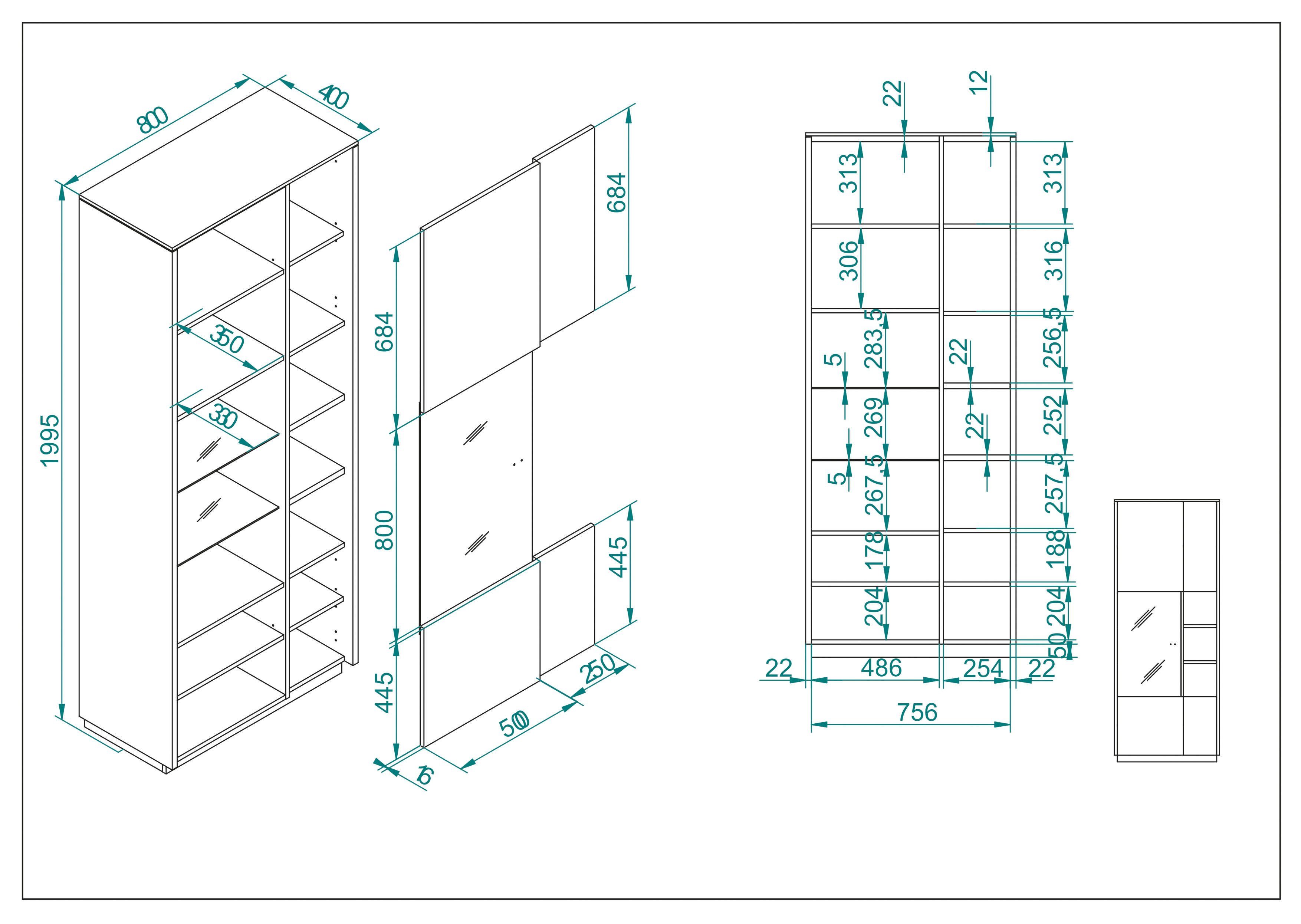 Vitrine INOSIGN 200 cm Höhe ca. Soft-Close-Funktion, LARGO