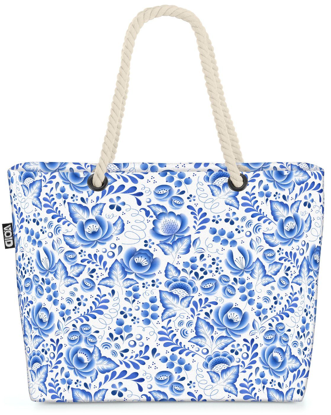 VOID Strandtasche (1-tlg), Blaue Blumen Beach Bag Russland Porzellan Malerei Blumenmuster gemustert Blatt