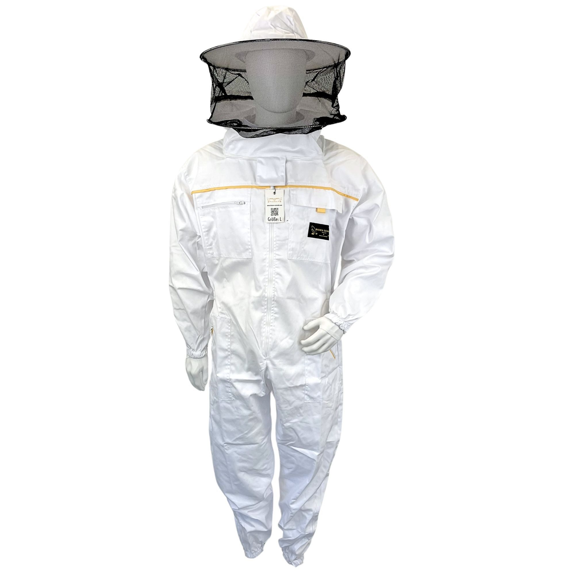 BIENEN SCHMIDT Arbeitsoverall Imkerschutzanzug PREMIUM mit integriertem Schleier & Reißverschluss weiß Imkersuit Schutzkleidung Arbeitsoverall Schutz-Overall