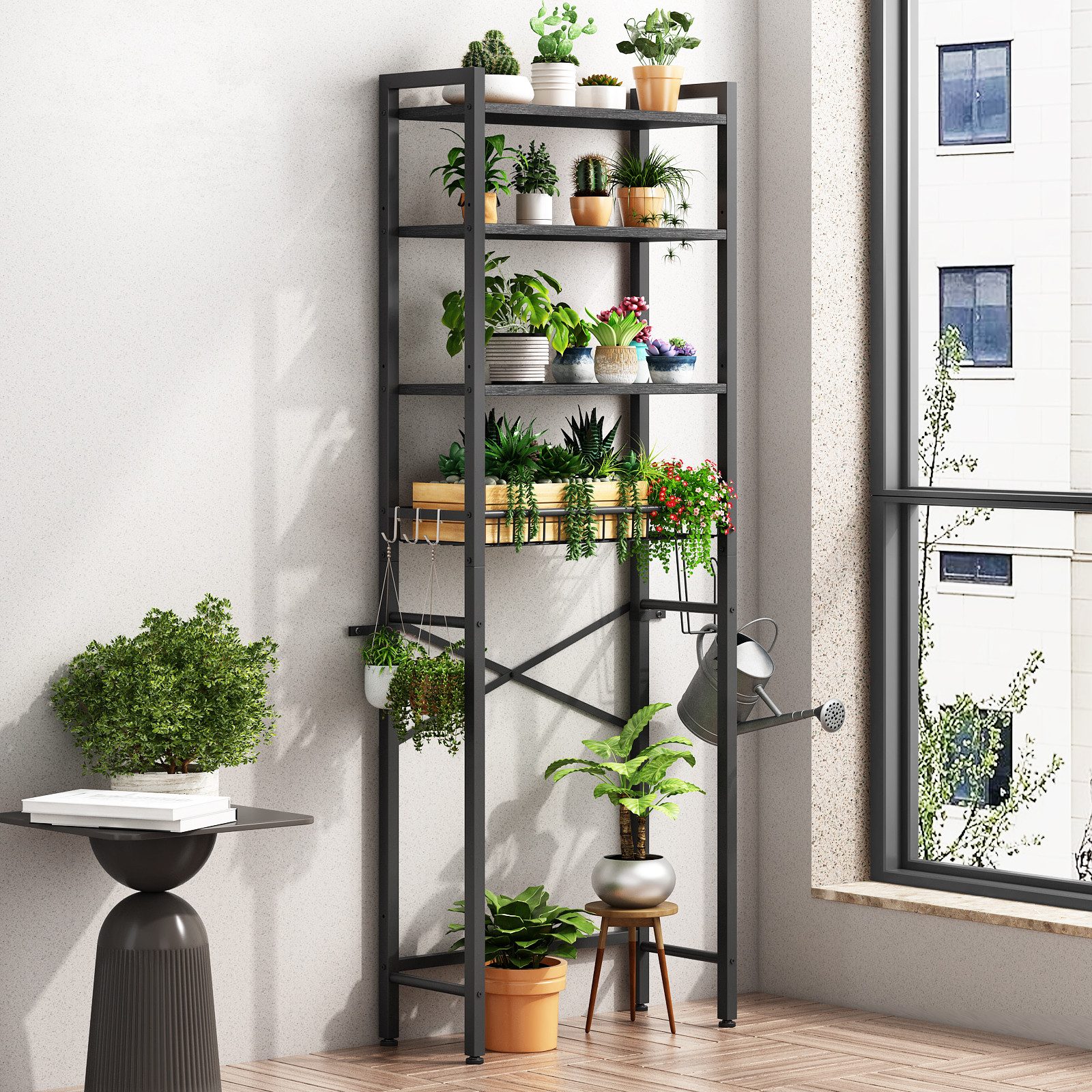 Kalrin Badregal Blumenständer Regal Über der Toilette mit Aufbewahrungskörben, Toilettenregal, Waschmaschinenregal für Geräte bis 56 cm Breite,173 x 56 x 24cm