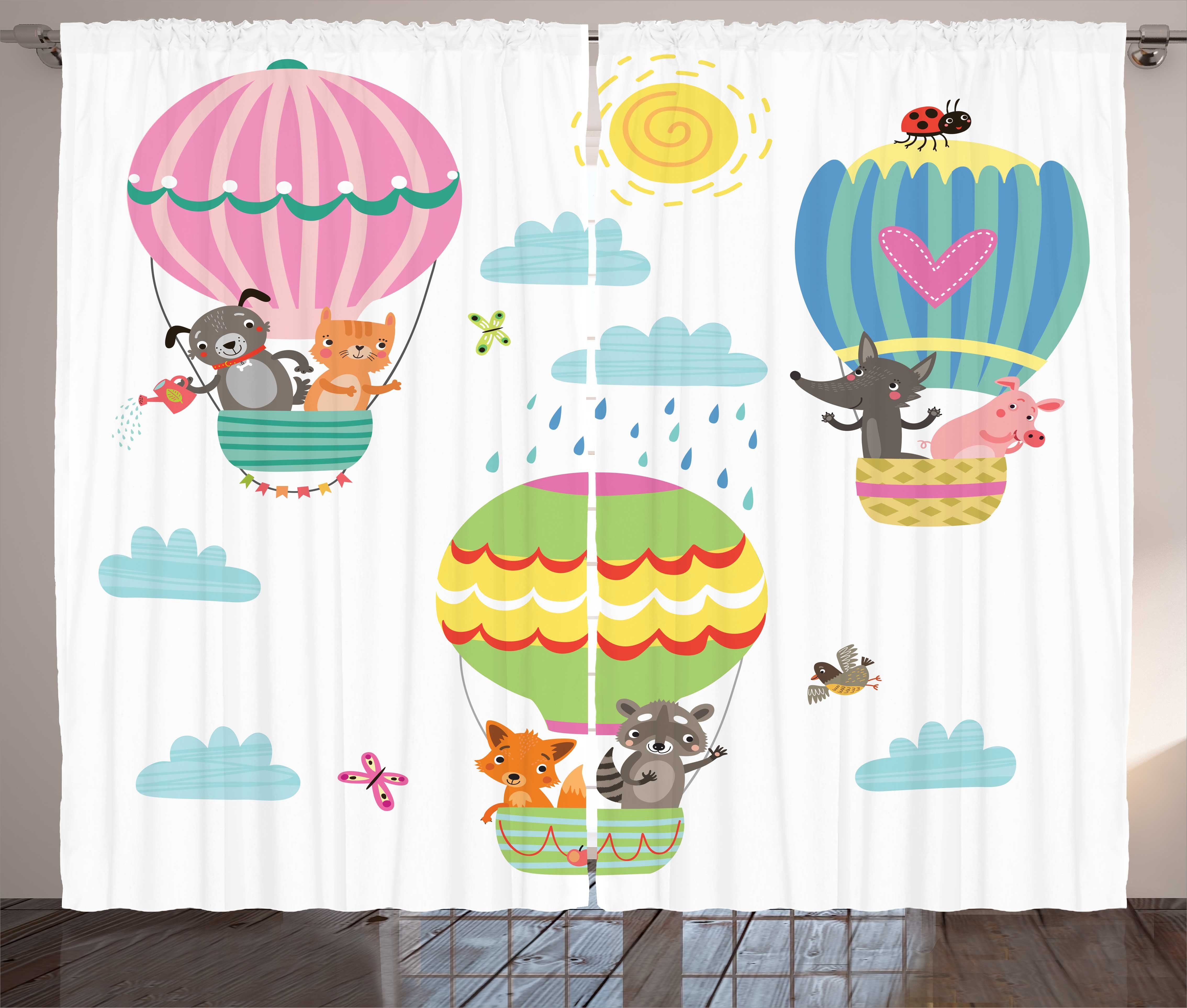Gardine Schlafzimmer Kräuselband Vorhang mit Schlaufen und Haken, Abakuhaus, Heißluftballon Tiere Fly Nursery