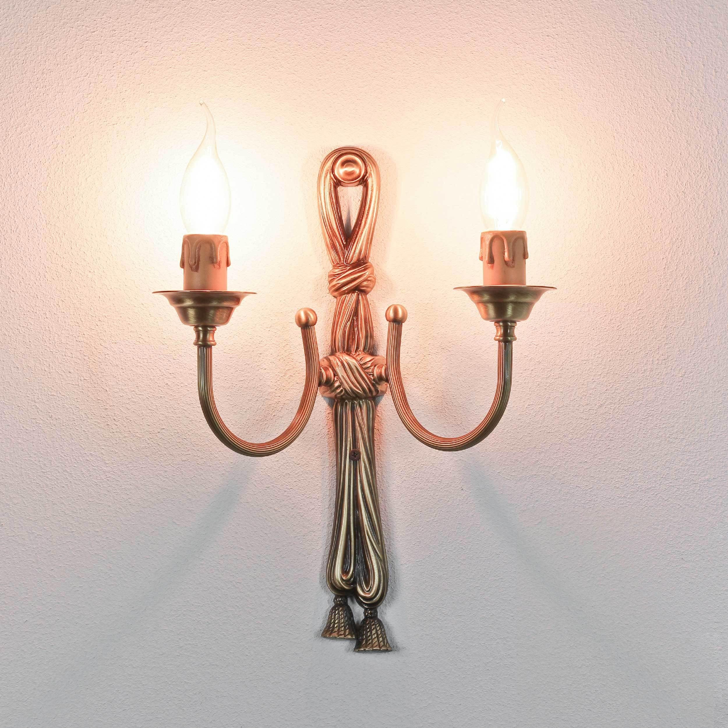 Licht-Erlebnisse Wandleuchte APPLIQUE PARALUME 142, ohne Leuchtmittel,  Echt-Messing Wandlampe Bronze hell Kerzen 2flmg E14 Barock Stil