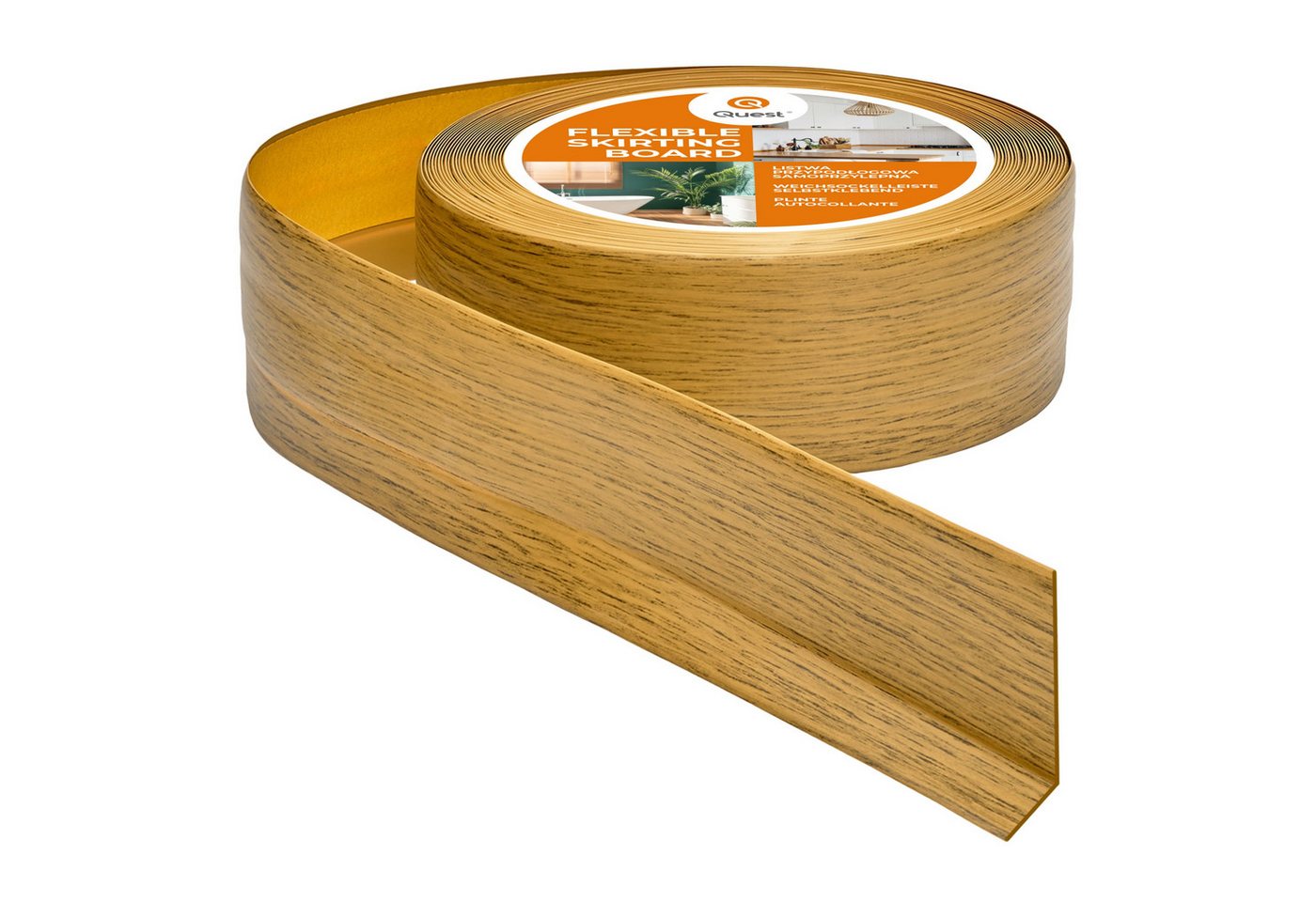 Quest Sockelleiste Weichsockelleiste Selbstklebend 50x20 mm, L: 500,00 cm, H: 5,00 cm, Packung, 1-St., wasserfest, UV-beständig, für Küche & Bad