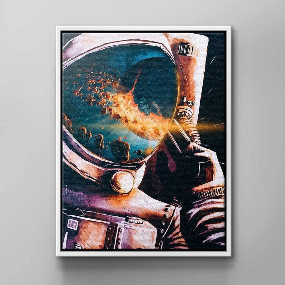 schwarzer Wandbild Leinwandbild Asteroid Galaxie Raumanzug Motivationshelm blau rosa Astronaut Rahmen Vision, DOTCOMCANVAS® schwar