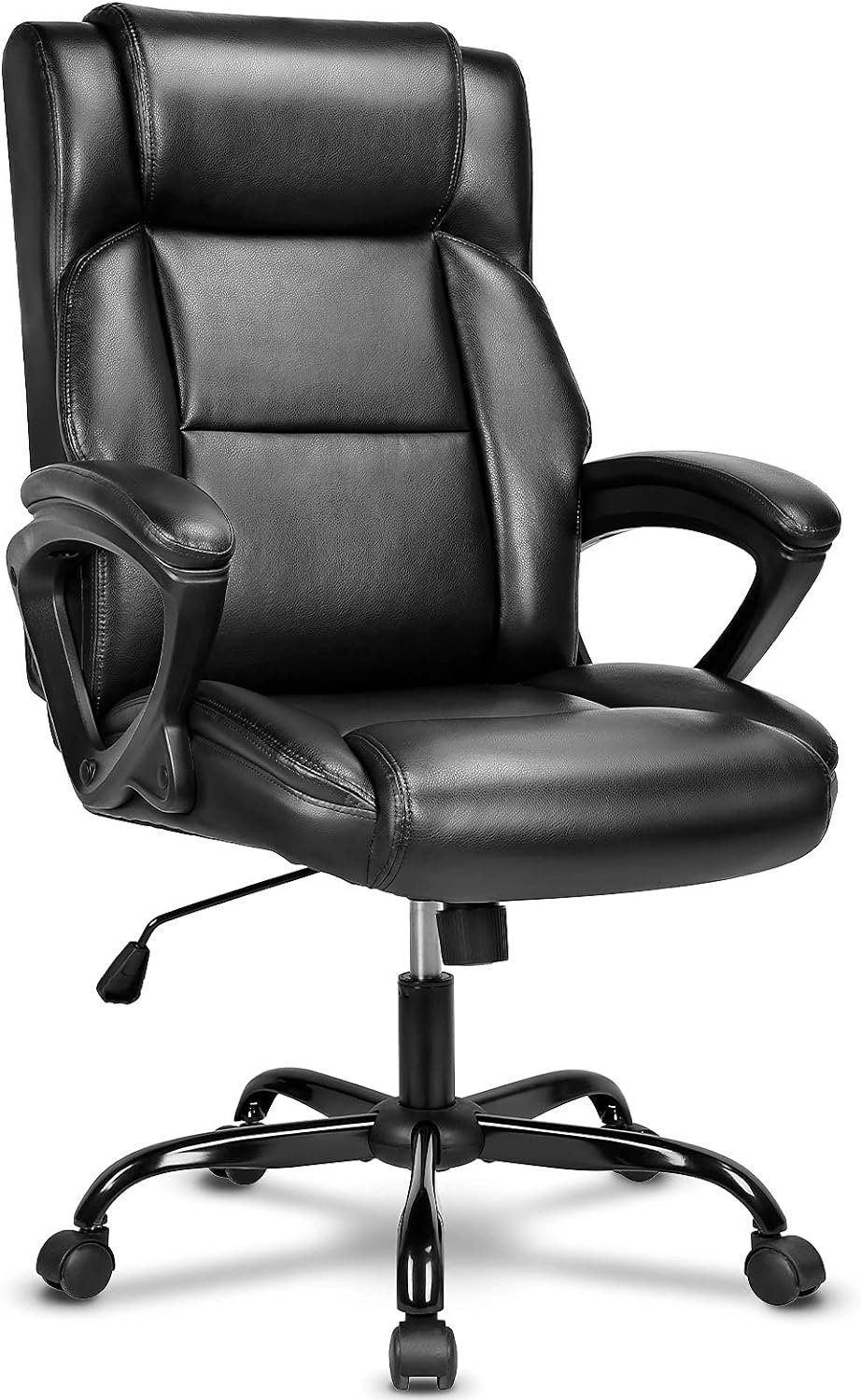 BASETBL Bürostuhl ergonomischer Schreibtischstuhl, Chefsessel, Gaming-Stuhl aus Leder, gepolsterter Armlehnen, weiche Kopfstütze, Rückenlehne,150kg belastbar