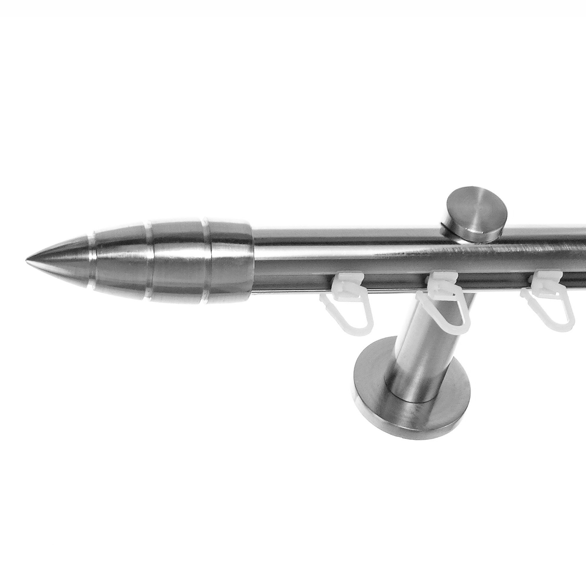 BASIT Gardinenstange Innenlauf Edelstahloptik 20mm mit Wandträgern 240 cm E81, Ø 20 mm, 1-läufig, verschraubt, Aluminium, H30 240 cm E81 Spitze mit Rillen