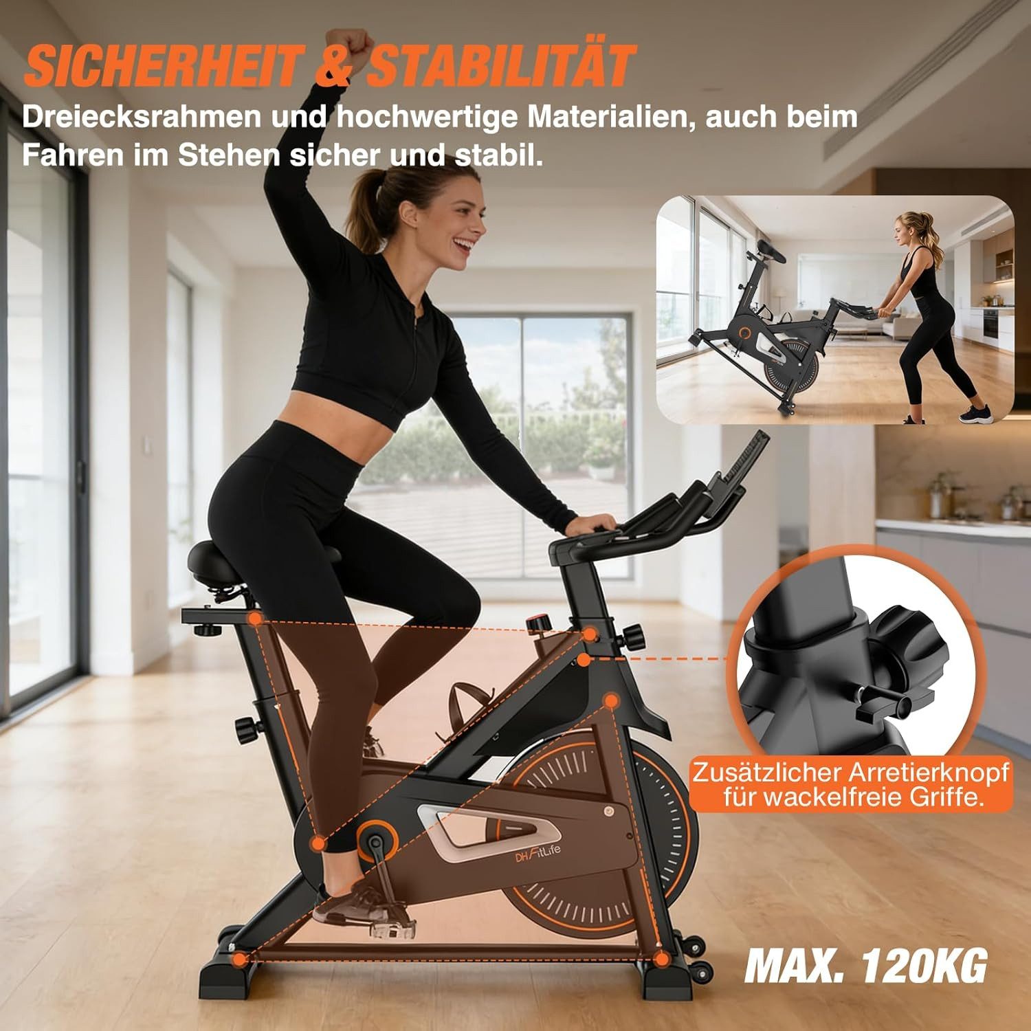 DH FitLife Heimtrainer Fahrrad mit APP Magnetwiderstand Stationäres Fahrrad für Zuhause (inklusive APP-Unterstützung, mit neuem Lenker & Monitor), Leises Indoor – Bild 4 von 5