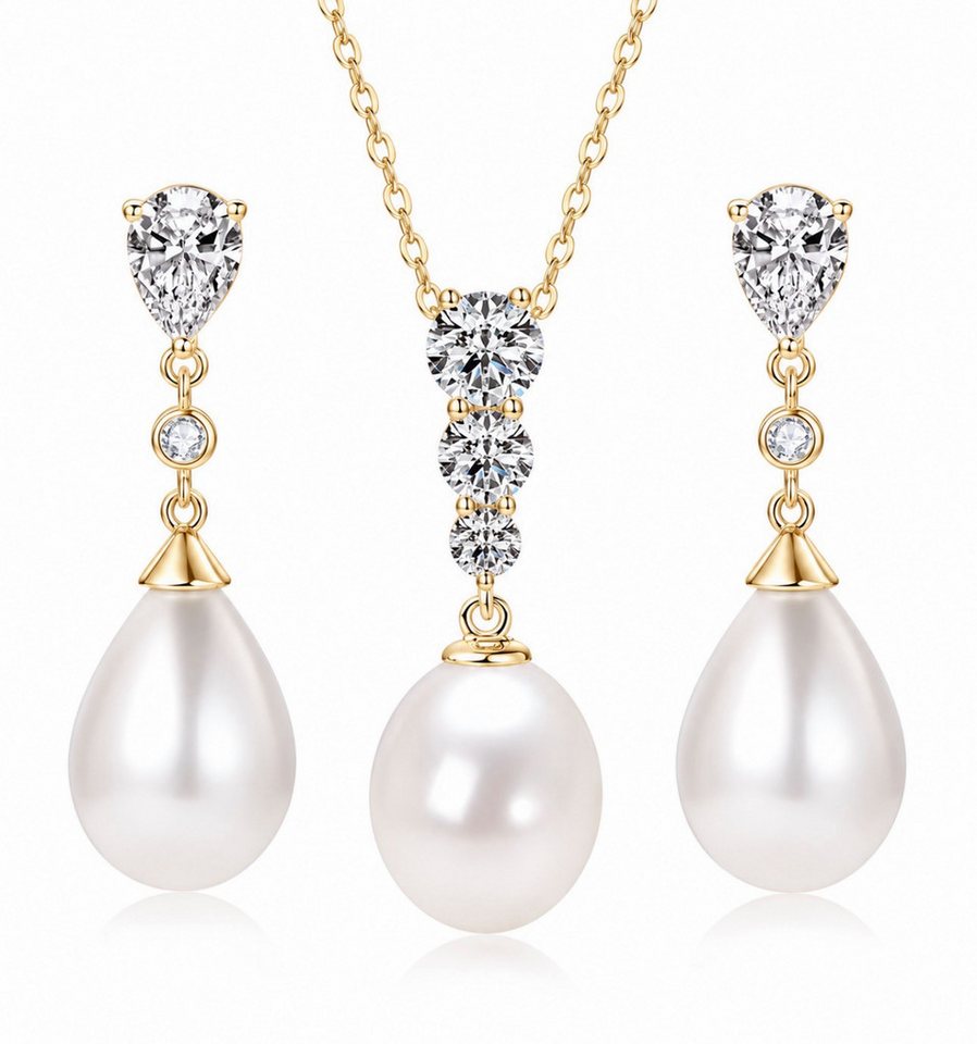 ROUGEMONT Schmuckset Funkelndes Moissanit Perlen Schmuckset 925 Sterling Silber (2 Teilig, Halskette+Ohrhänger)