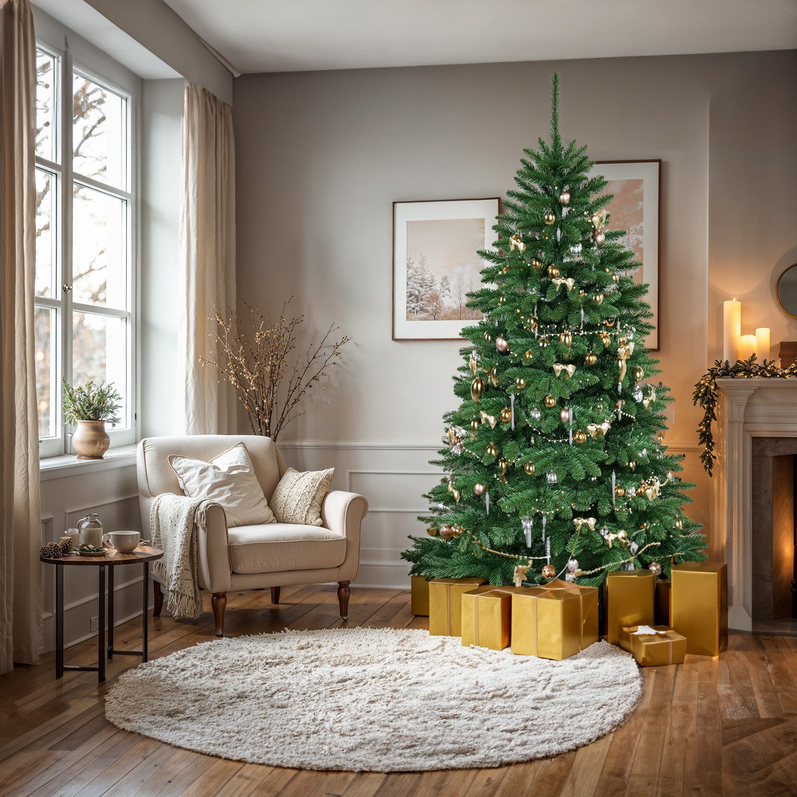 QLS Künstlicher Weihnachtsbaum NK13, Fichtenbaum, Tannenbaum mit Ständer 120-250 cm Christbaum Wohnzimmer