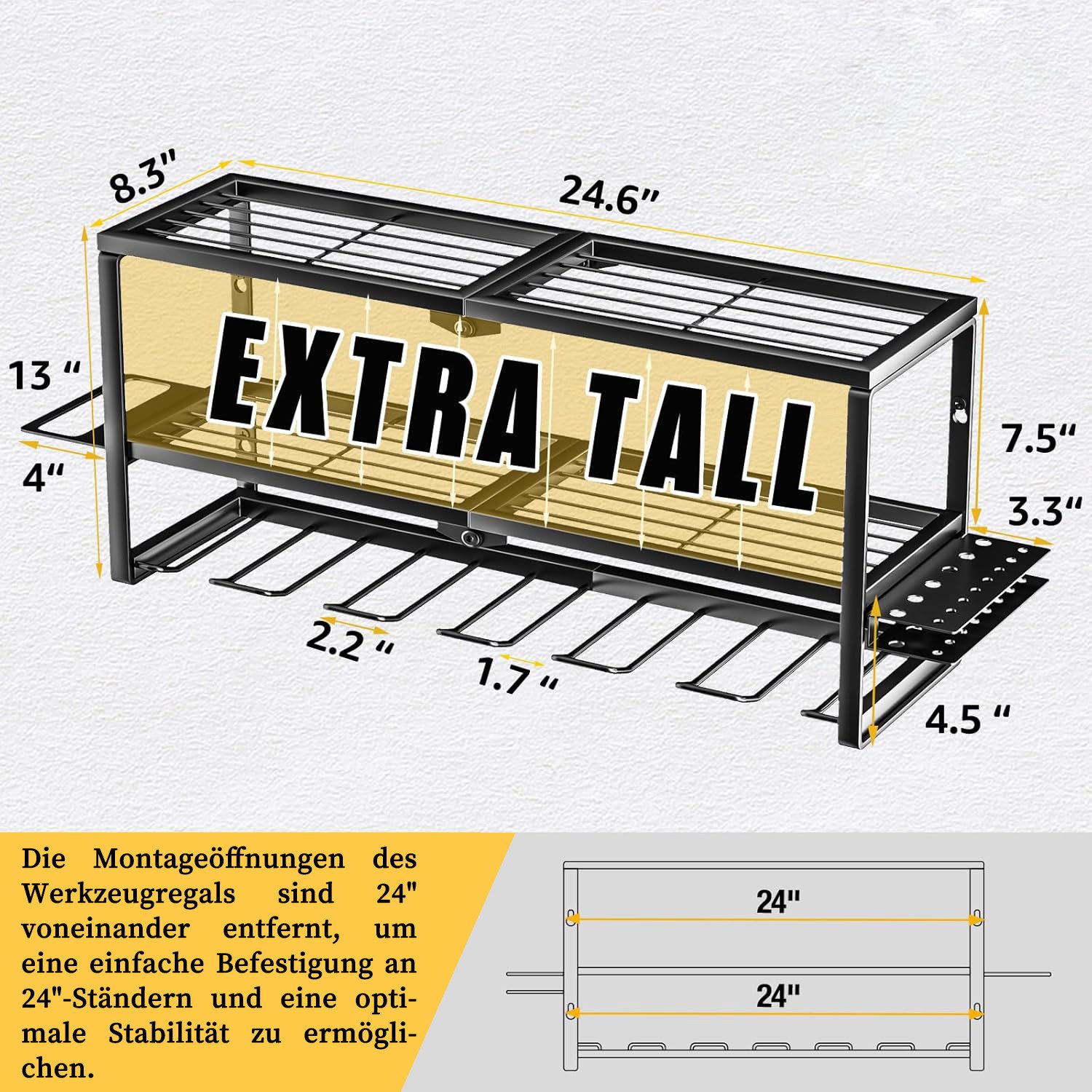 Futicare Wandhalterung für Elektrowerkzeuge, Werkzeug-Organizer mit Ladestation, (Akku-Bohrer-Halter, Garagenregal aus Stahl, 6 Steckplätze, 70 cm)