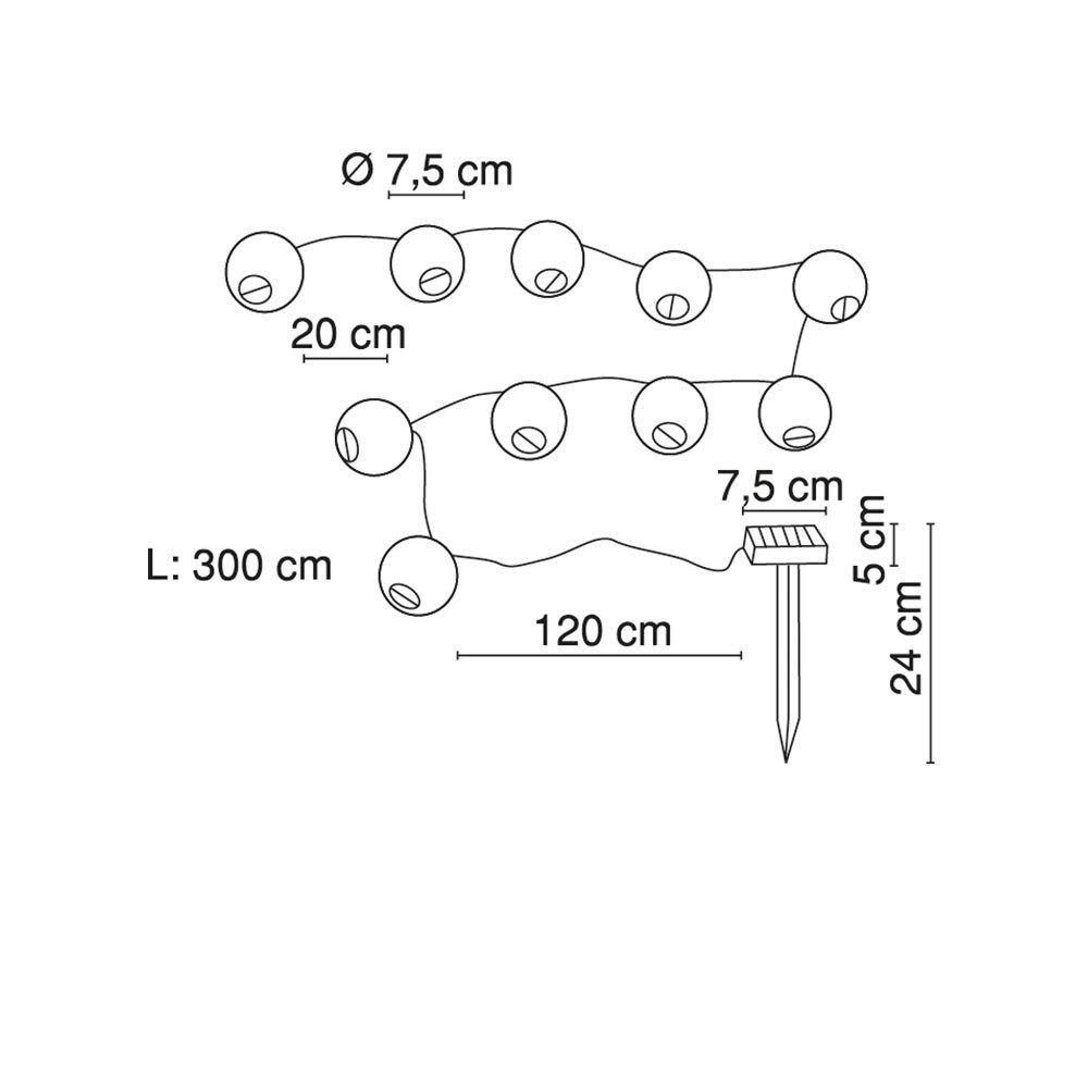 GLOBO LIGHTING LED Dekolicht, LED-Leuchtmittel fest verbaut, Warmweiß, LED Solarleuchte Lichterkette 10x Lampions Erdspieß Akku L 300 cm