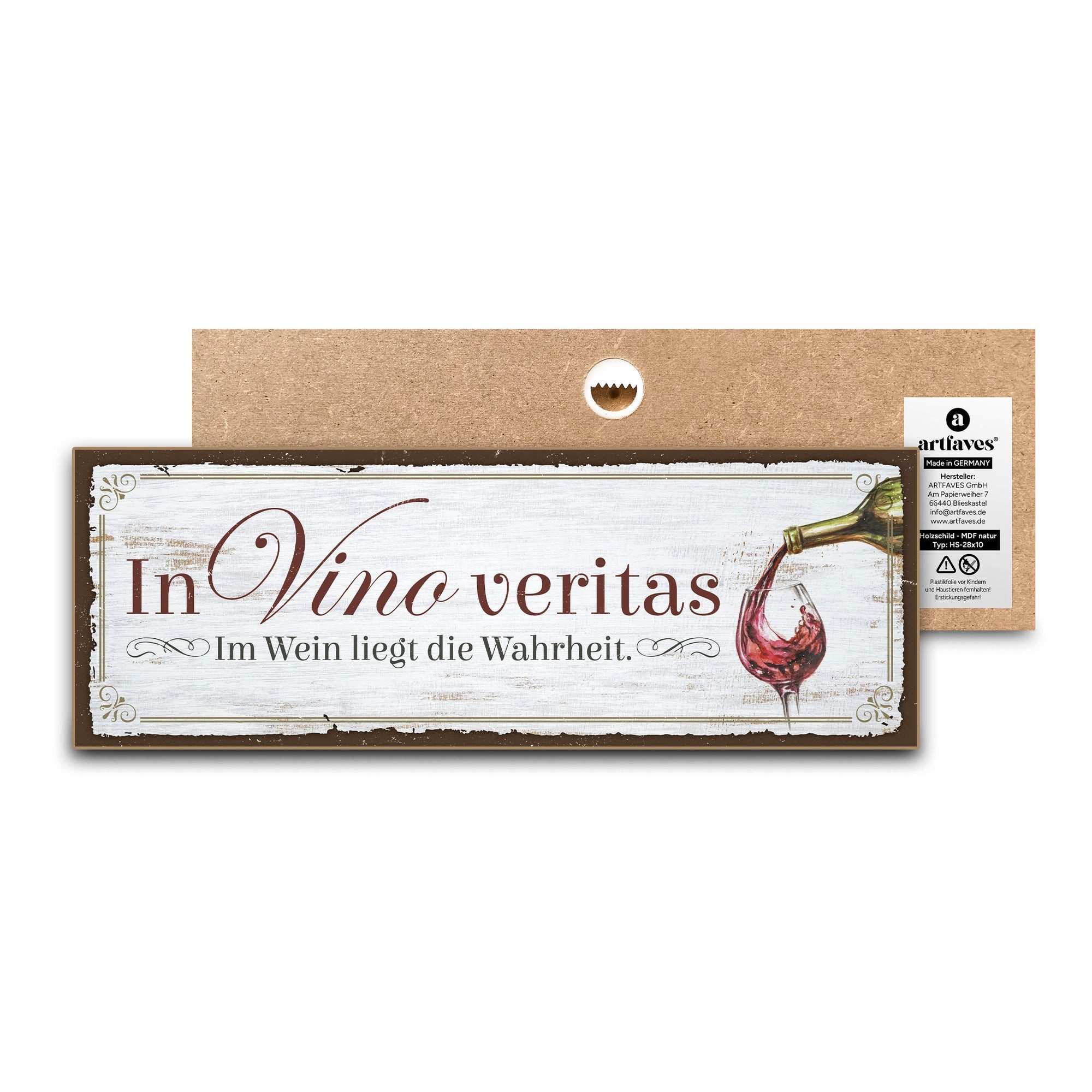 ARTFAVES Holzbild Schild mit Spruch - IN VINO VERITAS - IM WEIN LIEGT DIE KRAFT - Wein