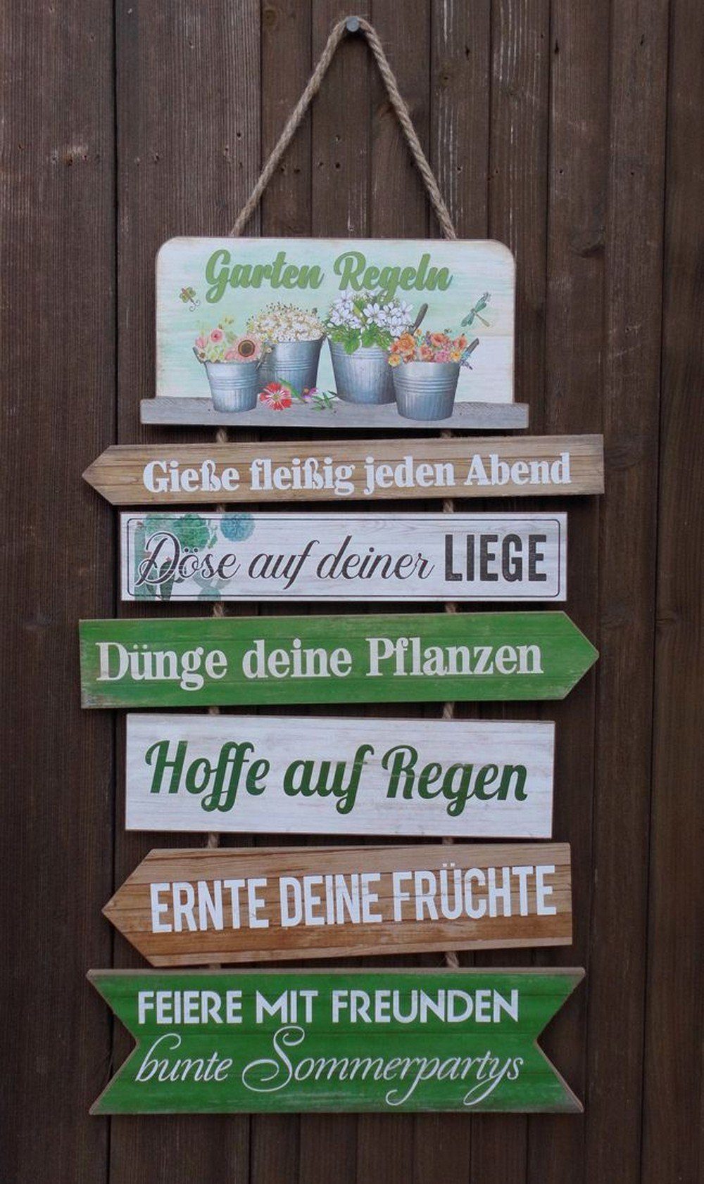 Deko-Impression Hängedekoration Dekoratives Schild Gartenregeln Holz /MDF a. Kordel Geschenk 61 cm (1 St)