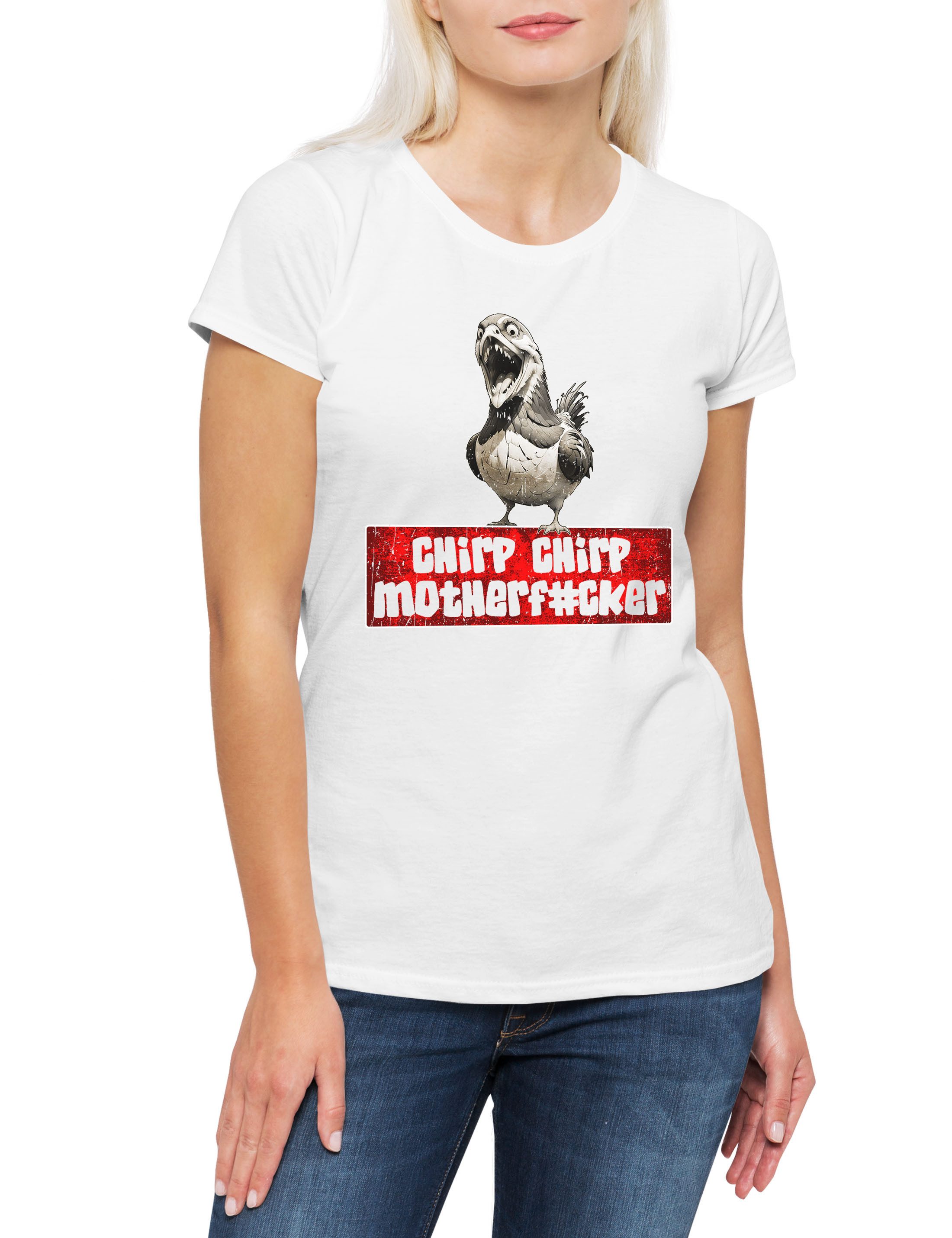 Print-Shirt Crazy Piegeon Damen T-Shirt Chirp Chirp Monster Evil Mad Bird Taube