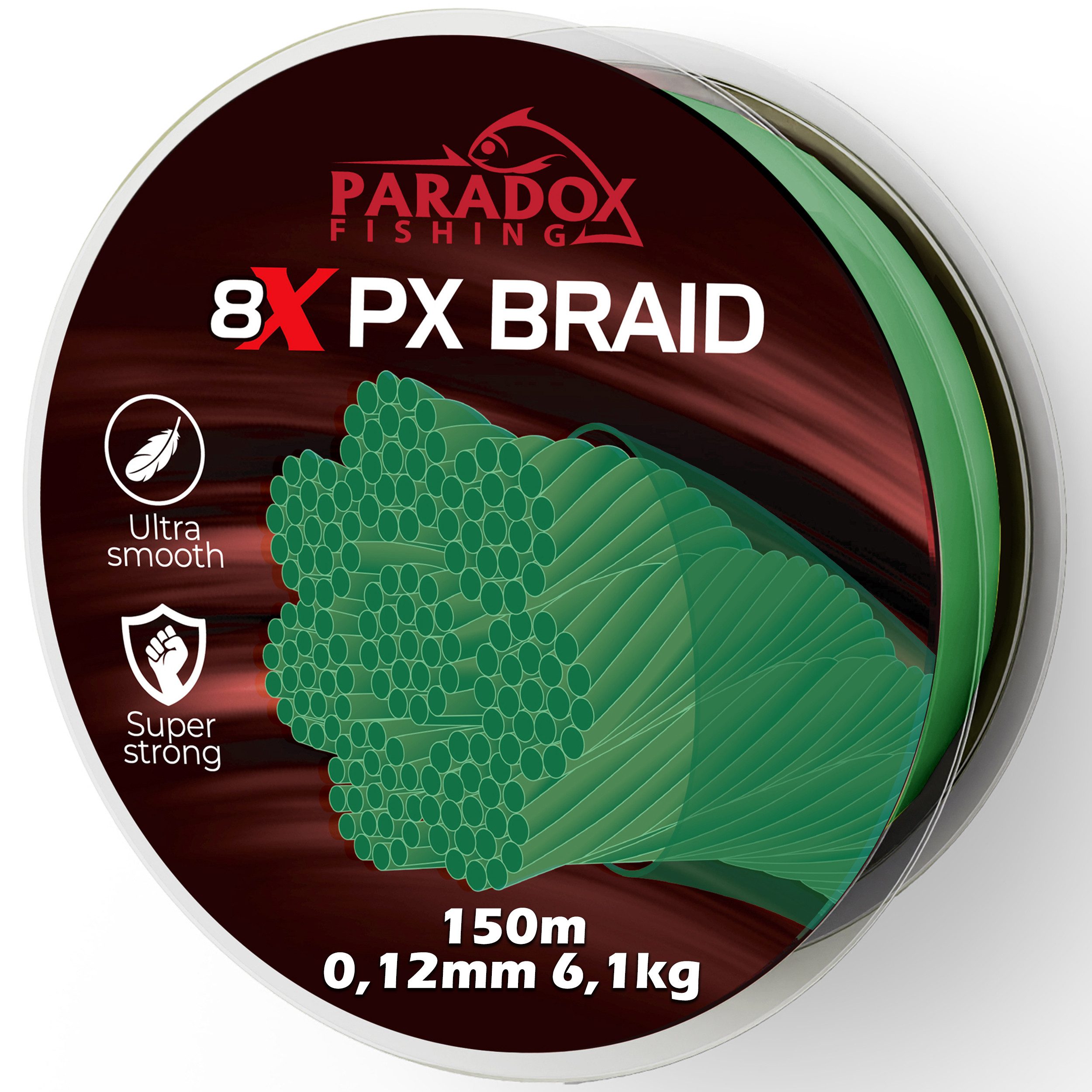 Paradox Fishing Angelschnur 8x geflochten PX Grün, 150 m Länge, 8-fach Geflochten