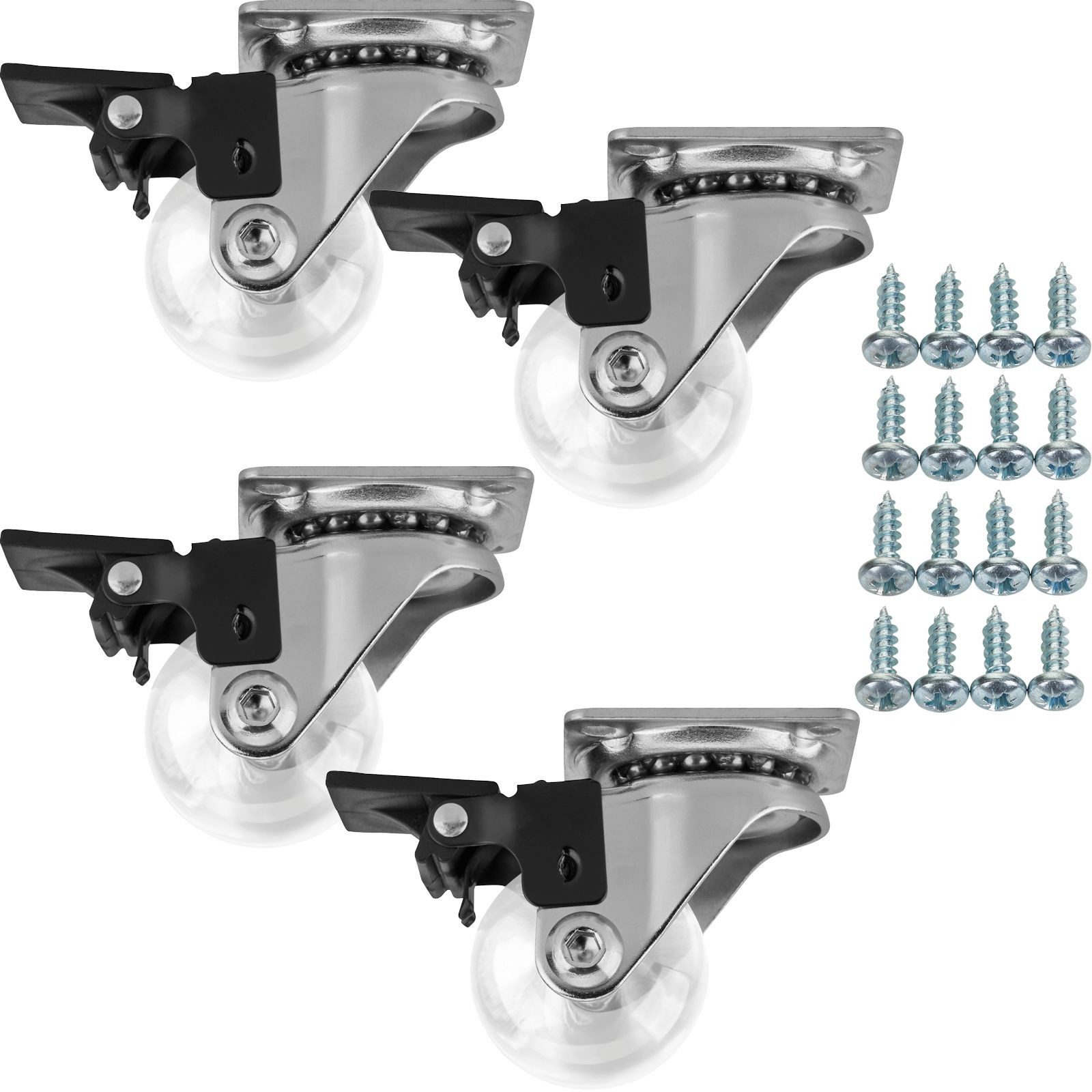SO-TECH® Möbelrolle Lenkrollen SWIFT inkl. Schrauben, belastbar bis 35 kg / St., (4-St), Ø 35 mm, transparent, mit Bremse (Feststeller)