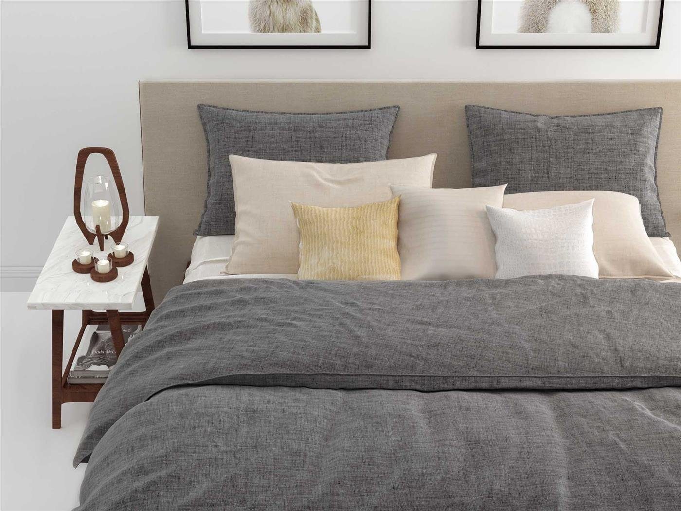 Heckett and Lane Bettwäsche Zo! Home Cotton Bettwäsche 155x220 cm Lino Dark grey grau meliert uni, Baumwolle, 2 teilig