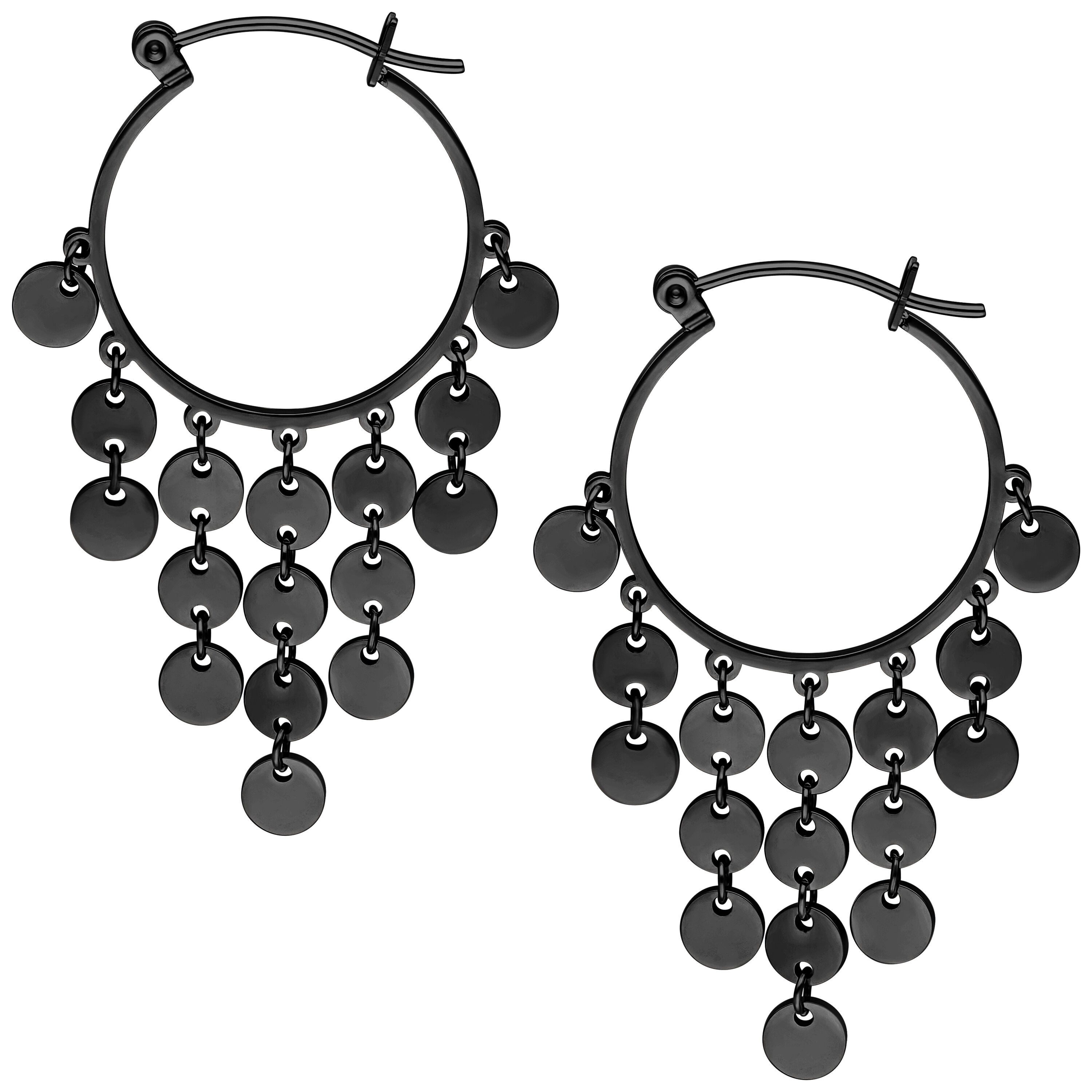Paar Ohrhänger Dangling Plate Hoops - Schwarz