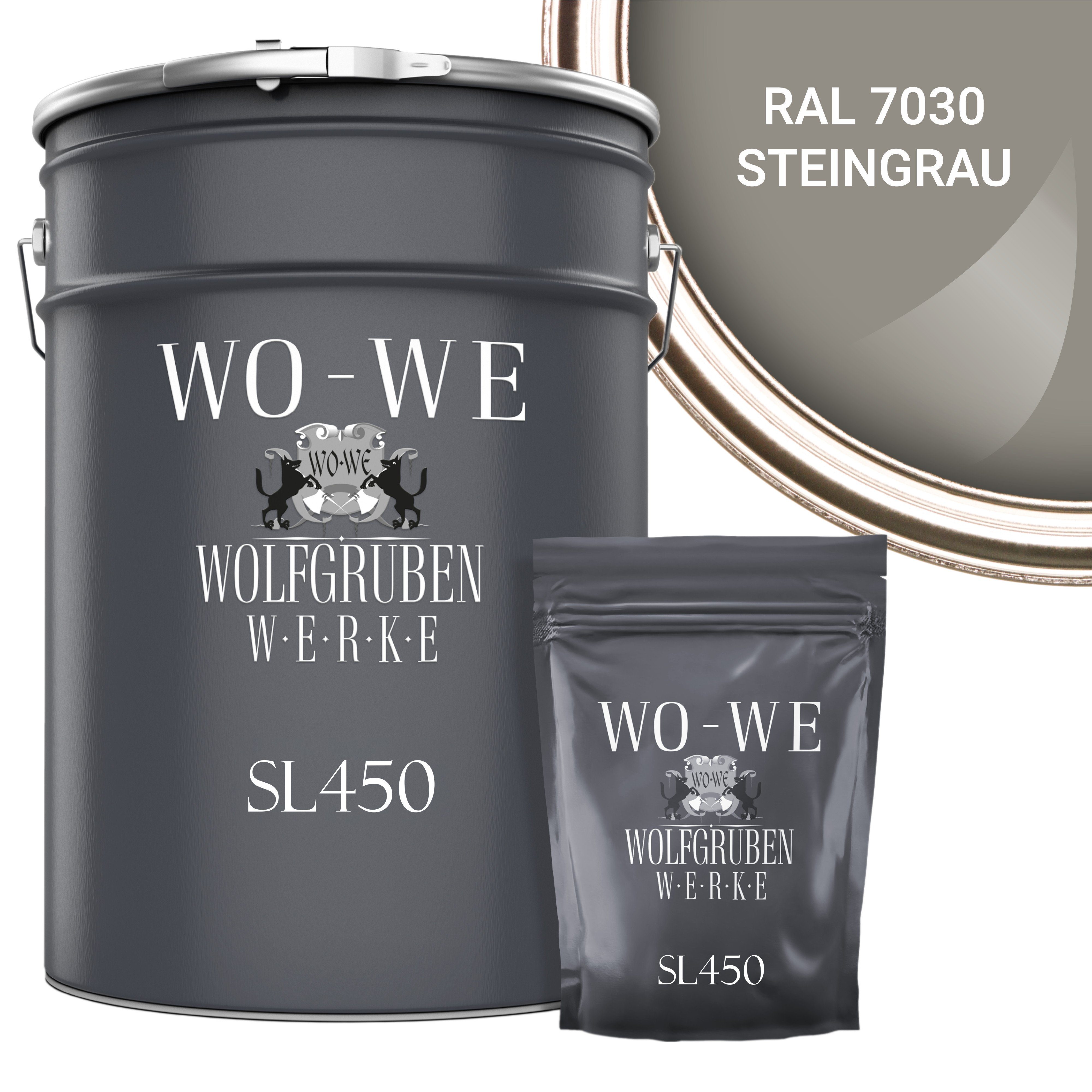 WO-WE Lack 2K Poolfarbe Poolbeschichtung Schwimmbadfarbe SL450, 2,5-20Kg, Seidenglänzend, Epoxidharz RAL 7030 Steingrau