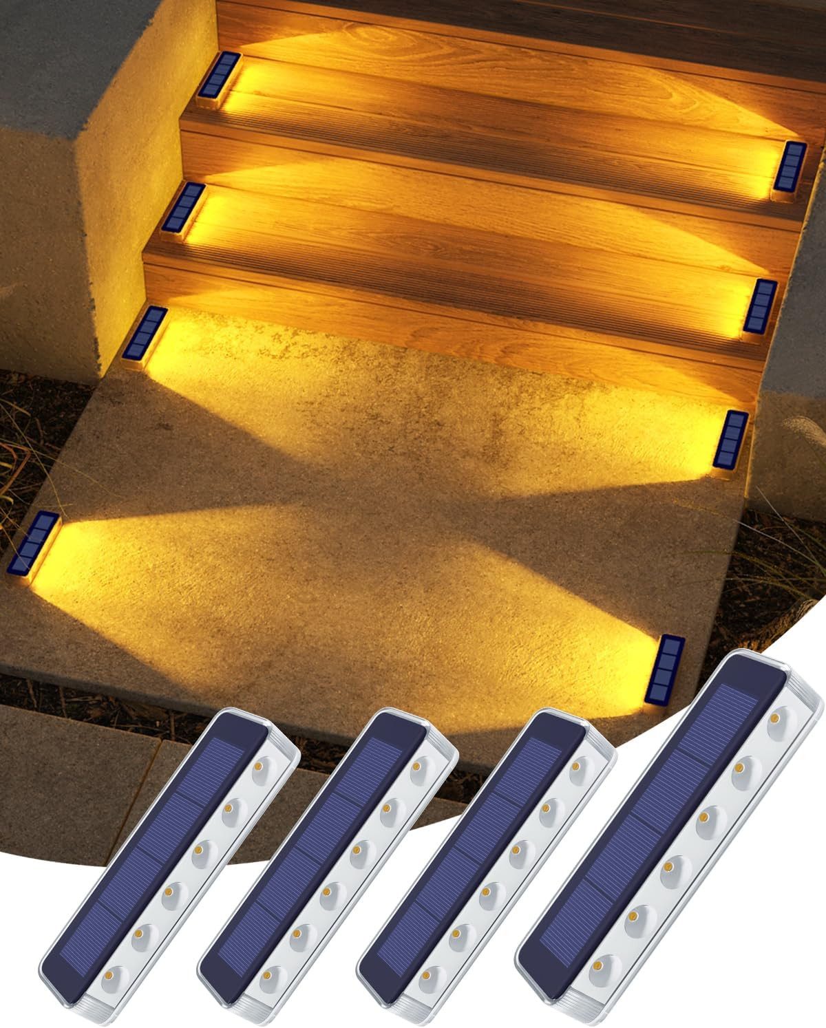 Futicare LED Solarleuchte LED Solarleuchte für Treppen Außen, 4er Set, wasserdicht, warmweiß, Solar Stufenlicht für Treppe, Garten, Weg, Terrasse