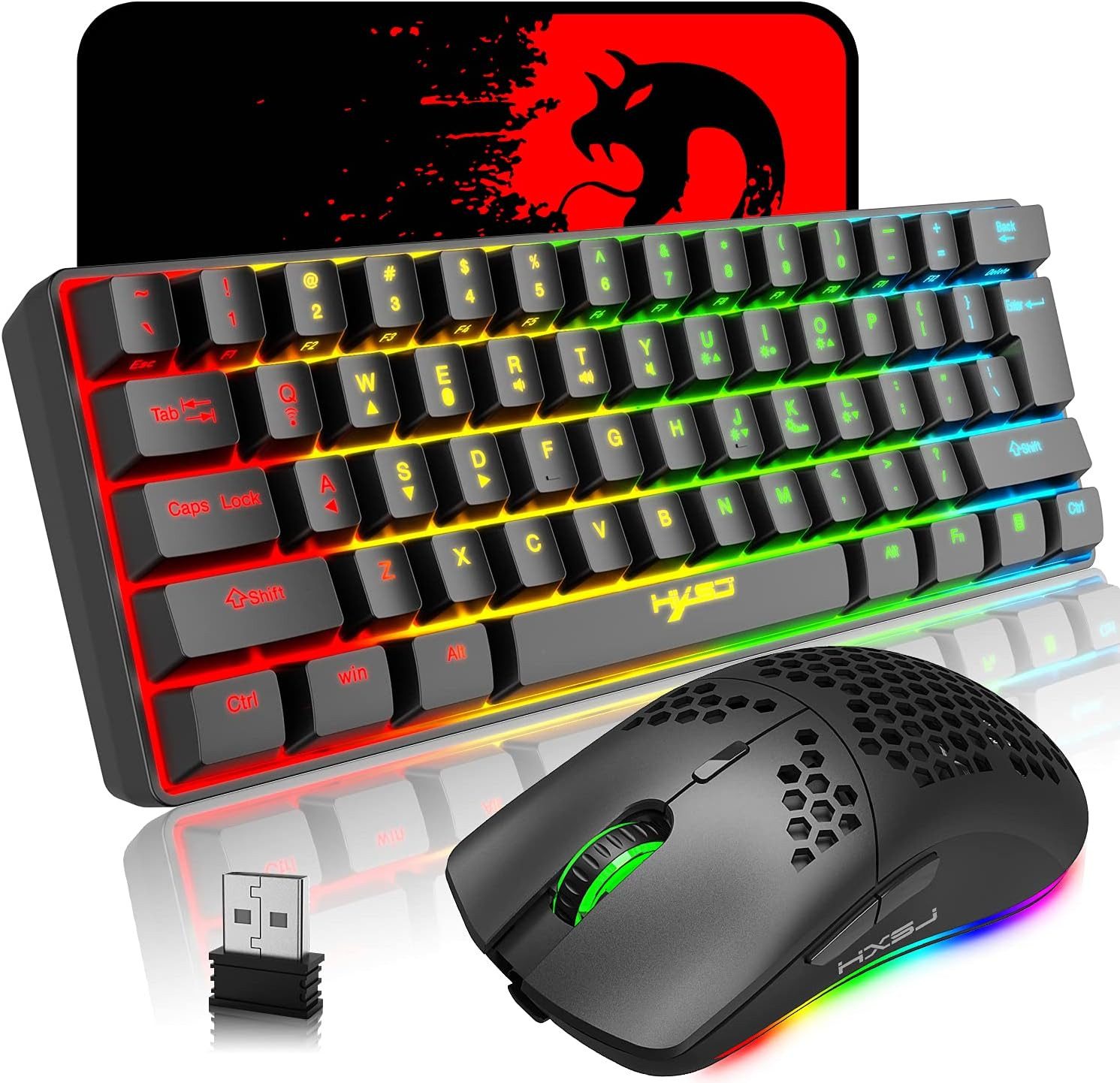 ZIYOU LANG Mechanical Gaming Wireless Bluetooth 5.0/2.4G USB-Dual-Modus 2200 MAH Tastatur- und Maus-Set, RGB-LED-Hintergrundbeleuchtung Kompakte vollständige Anti-Ghosting