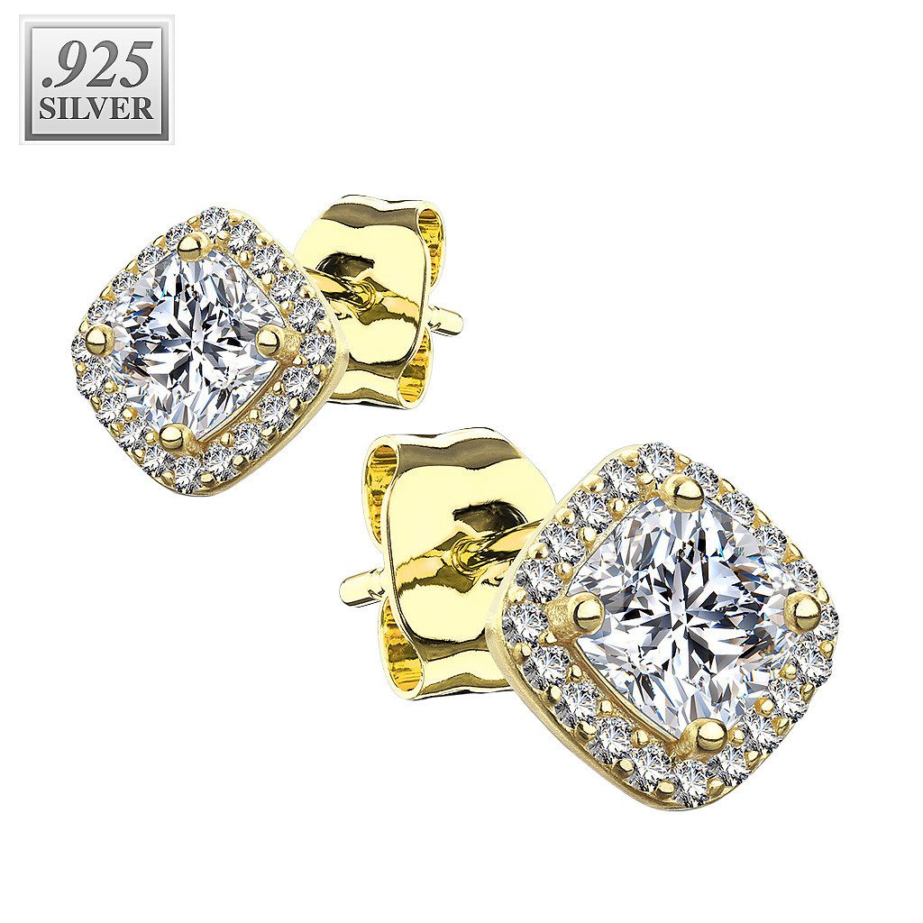 Paar Ohrstecker 1 Paar quadratische Zirkonia Kristall Ohrringe 925 Sterling Gold