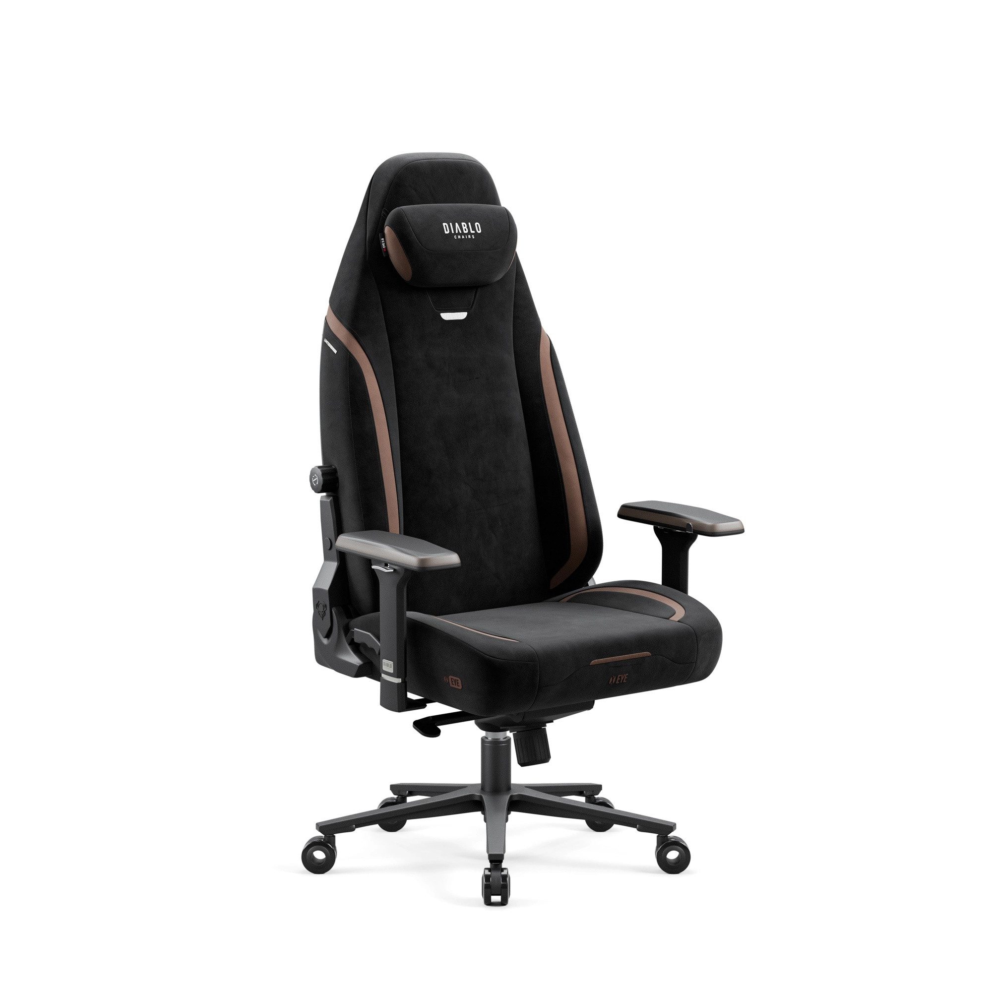 DIABLO CHAIRS Gaming-Stuhl X-Eye 2.0 Supersoft Stoff ergonomisch 4D-Armlehnen Magnetkopfstütze (CoolComfort Stoff, Armtech Quatro, ProSpine Support, TiltTech 170), Lendenwirbelstütze TiltTech 170° Metallbasis 140kg