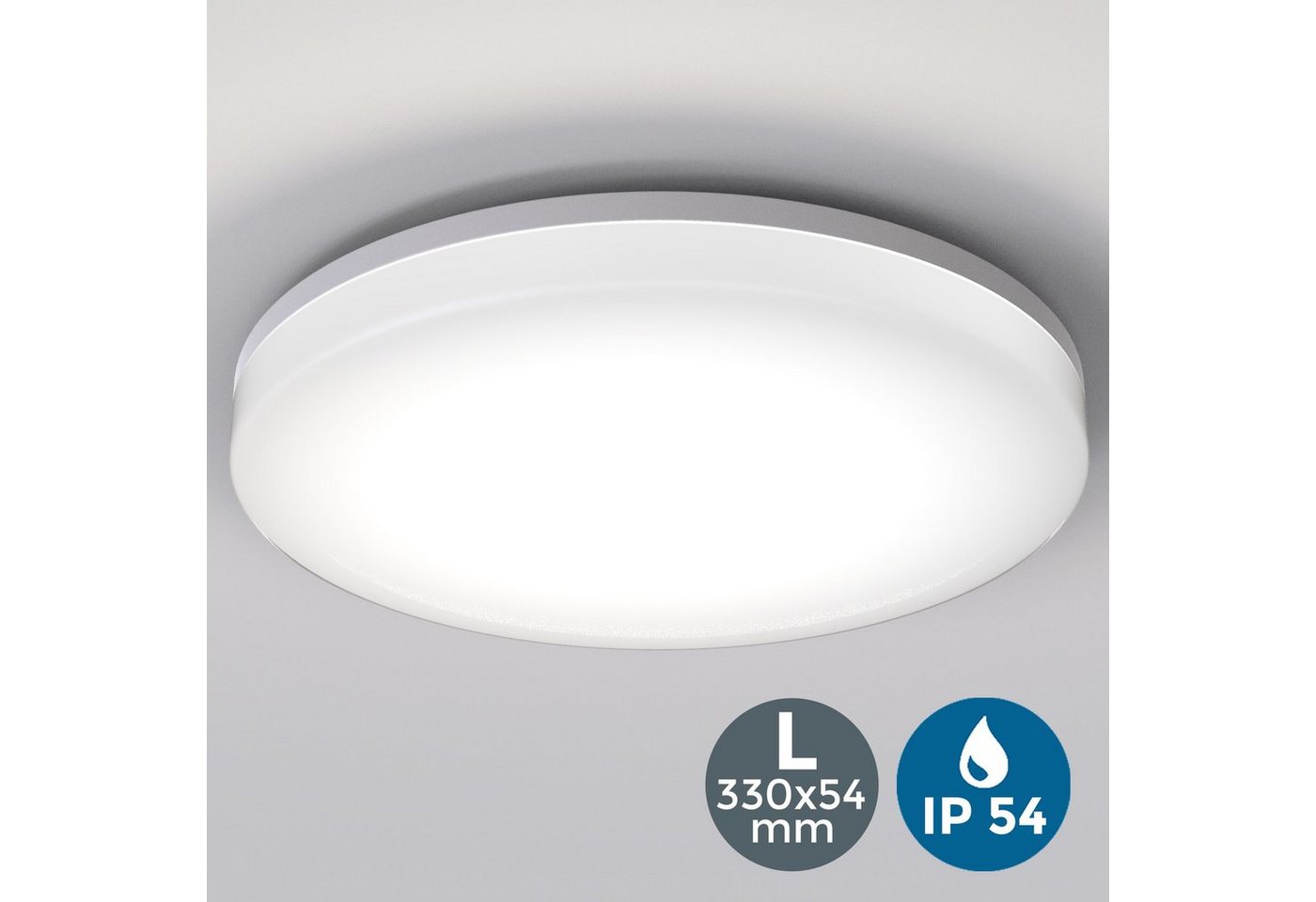 B.K.Licht LED Deckenleuchte, LED Deckenlampe 24W Bad-Lampen IP54 Badezimmer-Leuchte Deckenleuchte Küche Flur-HomeTrends