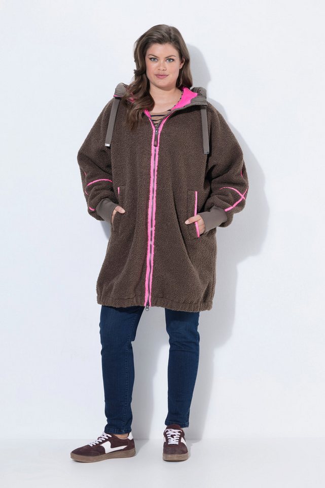Laurasøn Outdoorjacke Teddy- Long-Jacke Oversize Kapuze