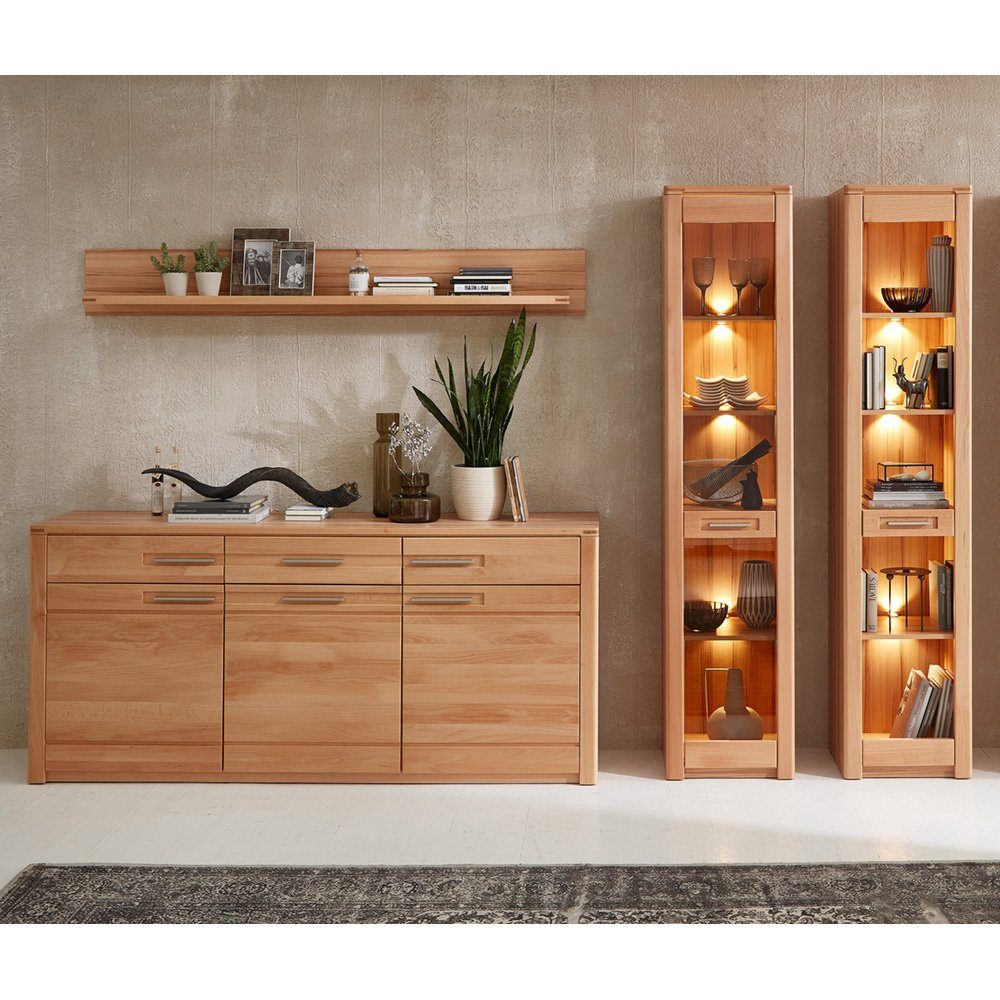 Lomadox Wandregal NEWTON-36, Front Kernbuche massiv, 1 Ablageboden, B/H/T ca. 180/24/22 cm