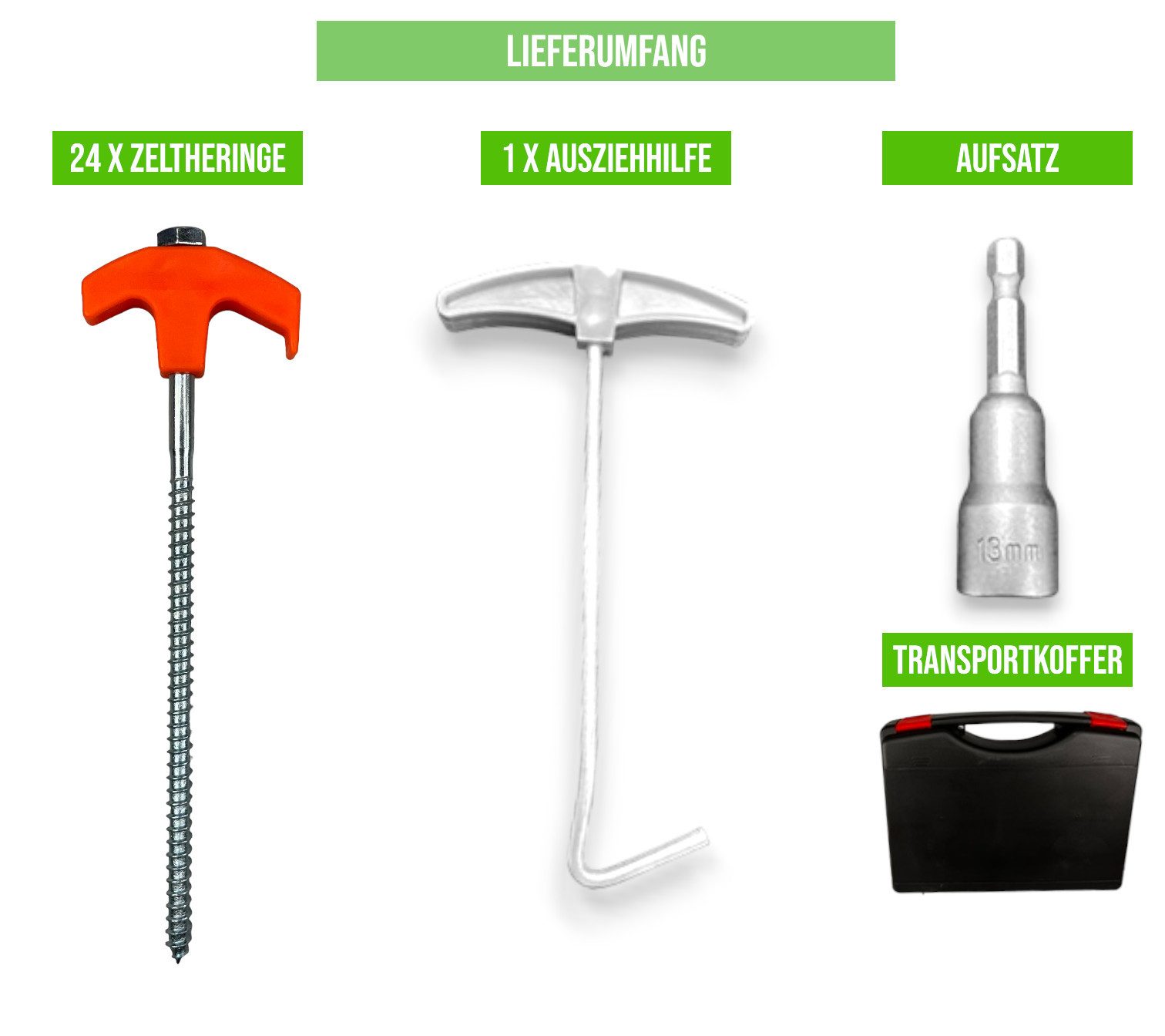 FAMEX Zelthering Bodenanker, 20cm, 24 Stück, (Schraubheringe, Erdnägel), extra stabil & lang, sturmsicher