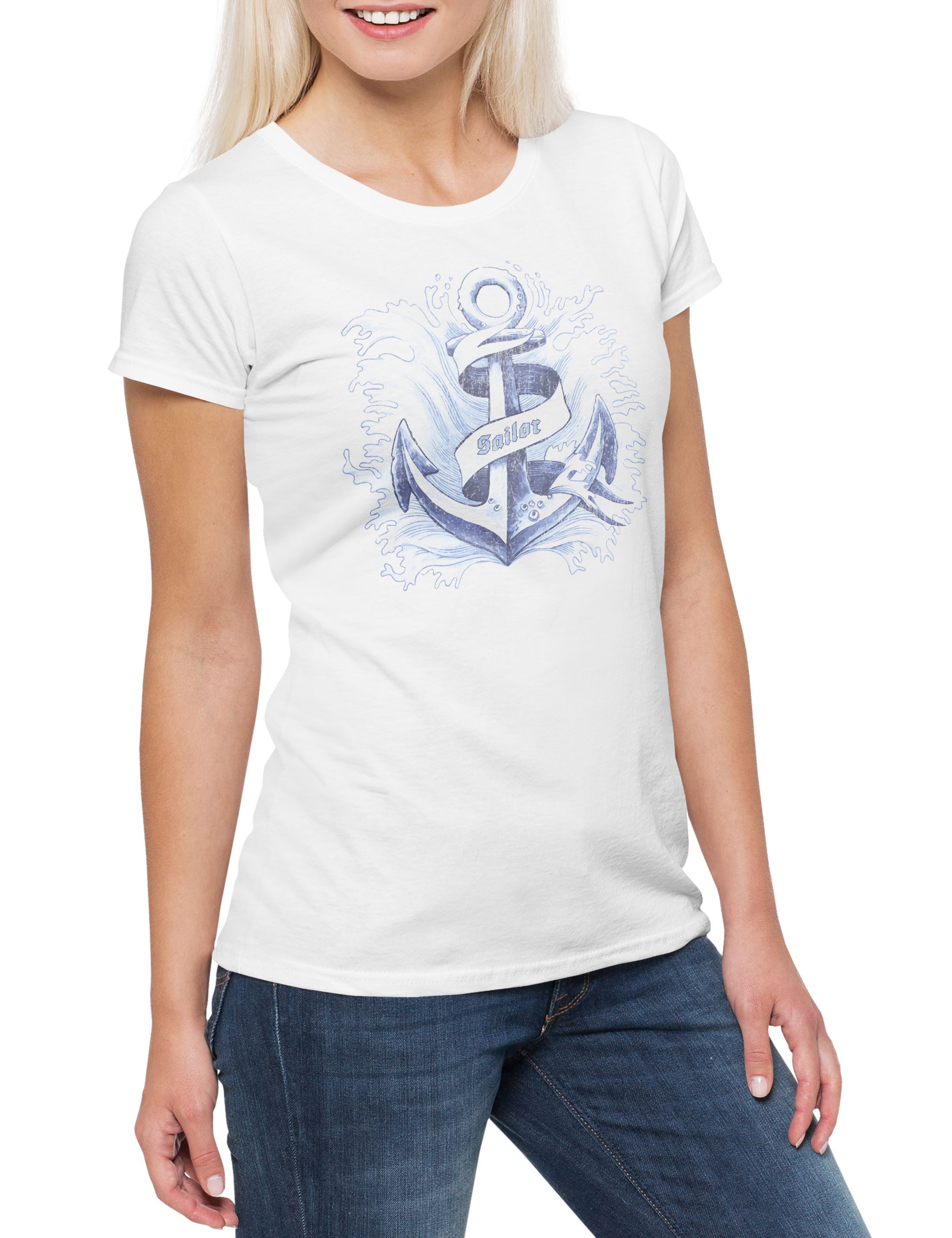 Print-Shirt Anchor III Sailor Damen T-Shirt Anker Tattoo Oldschool Jerry Art