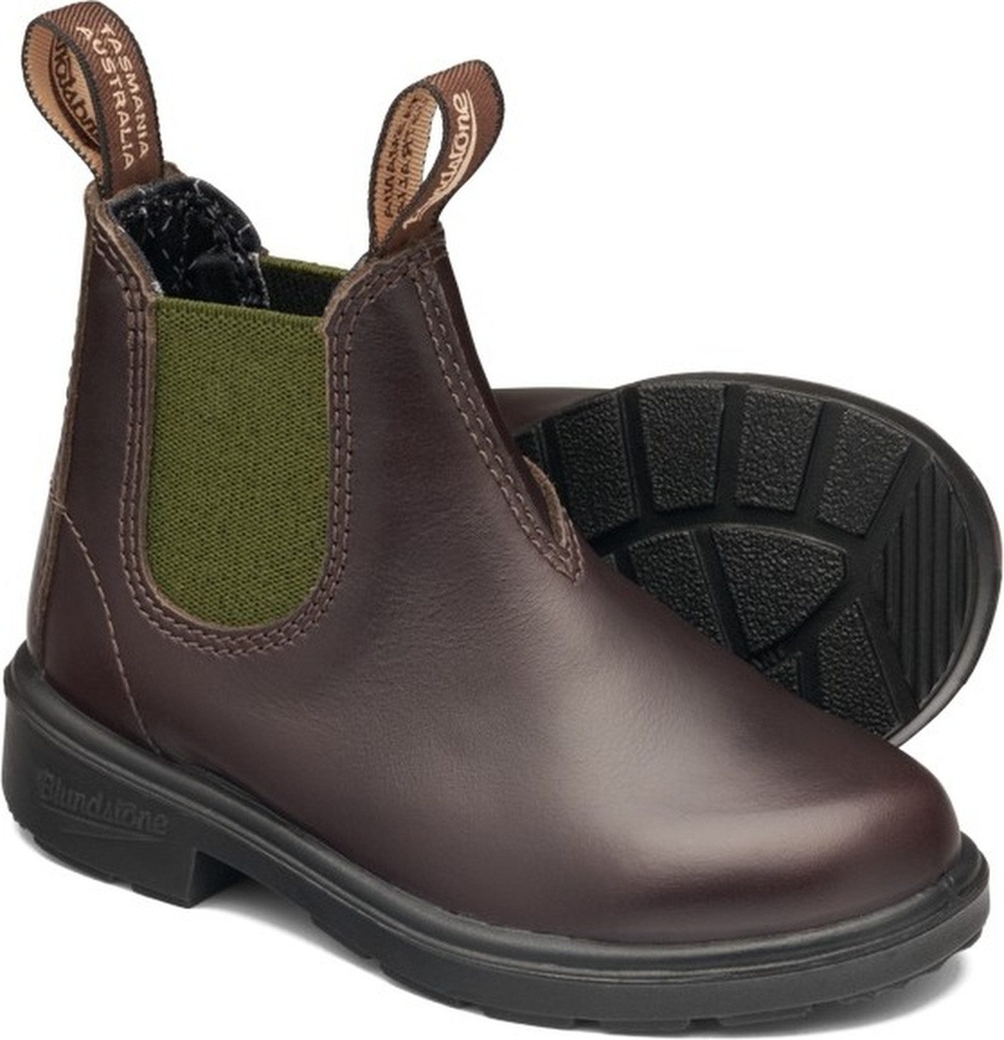 Blundstone #2394 Stiefel Brown Leather with Olive Elastic (Kids)