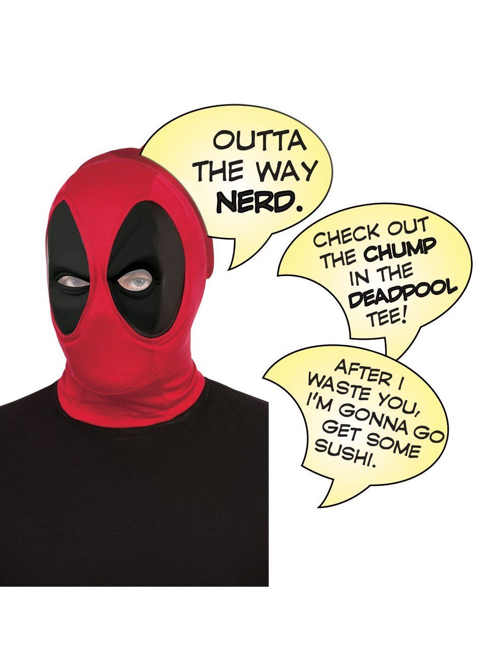 Rubie´s Verkleidungsmaske Deadpool mit Sprechblasen, Stoffmaske des sprücheklopfenden Superhelden (mit Sprüchen)