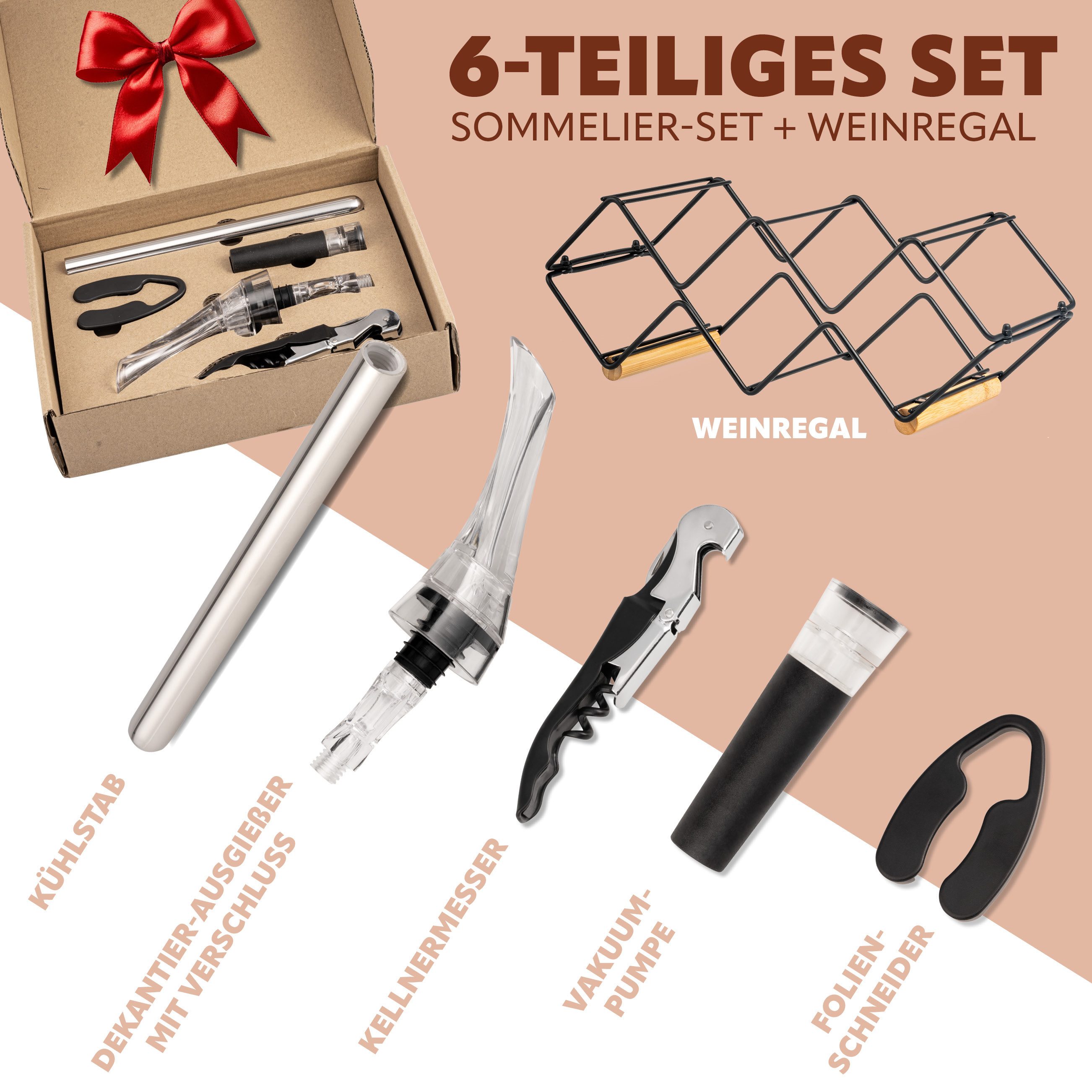 eluno Weinregal Weinregal-Set 6tlg., Sommelier-Set