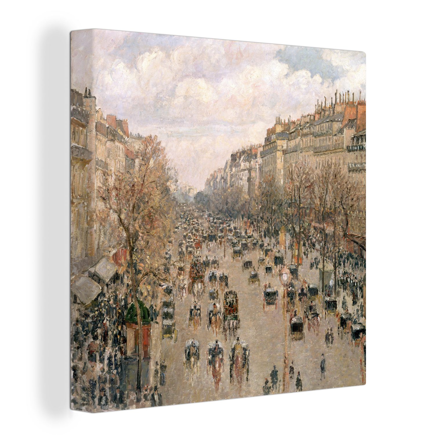 OneMillionCanvasses® Leinwandbild Boulevard Montmartre im (1 von für Schlafzimmer Winter Leinwand Wohnzimmer St), Camille Bilder Gemälde - Pissarro