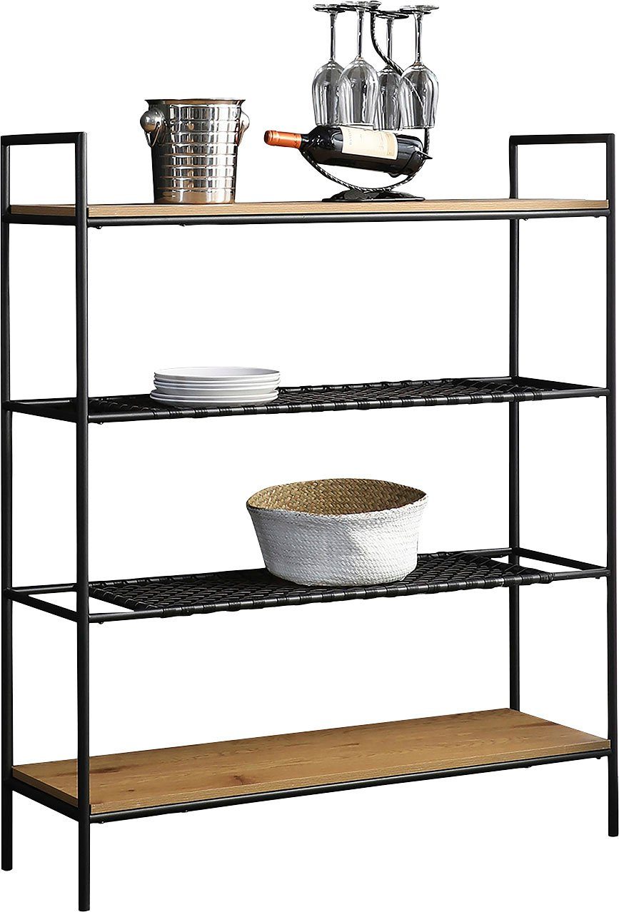 SalesFever Bücherregal York Design-Regal für stilvolle Ordnung, Mattschwarze Polyrattan Ablageböden - Stil trifft Funktionalität