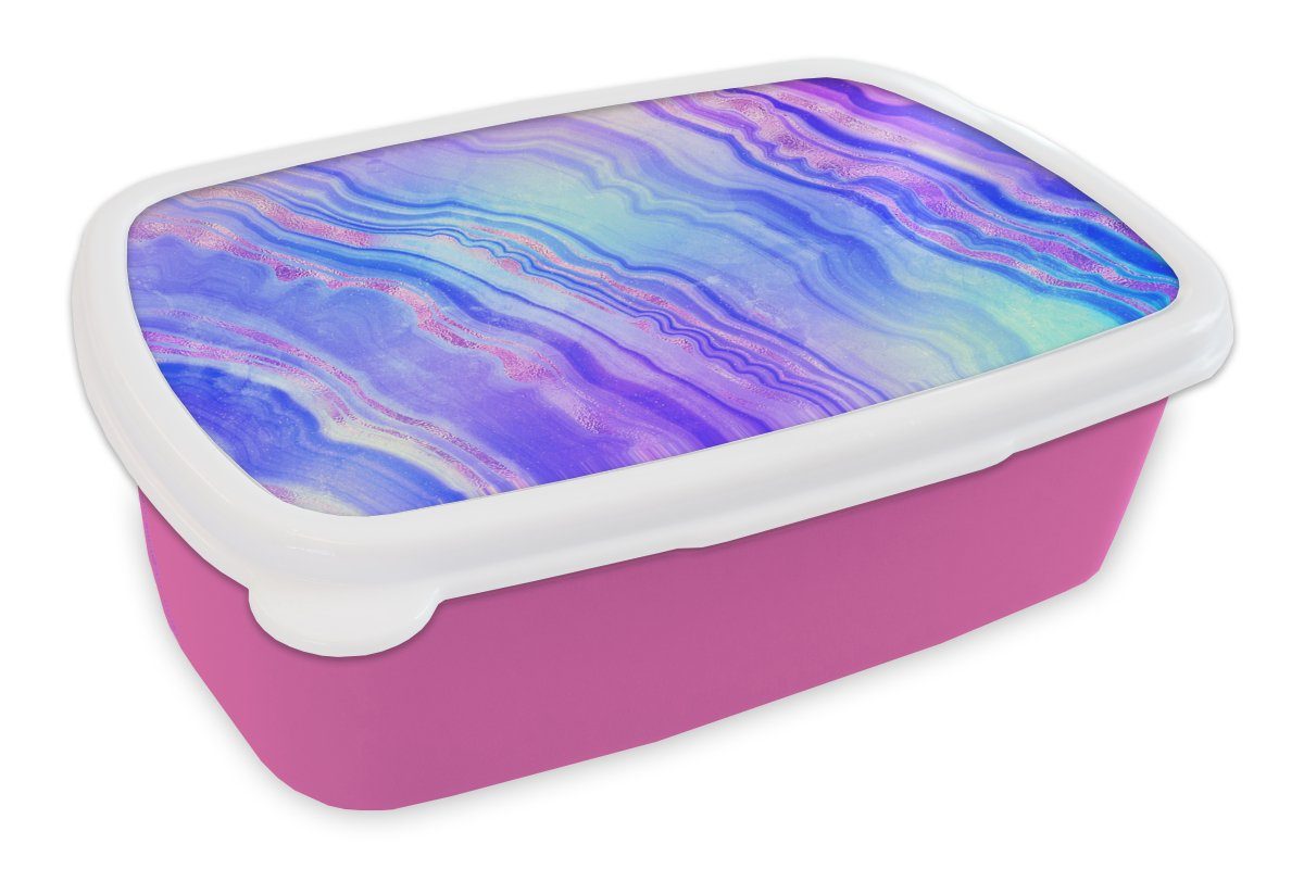 MuchoWow Lunchbox Neon - Edelsteine - Achat, Kunststoff, (2-tlg), Brotbox für Erwachsene, Brotdose Kinder, Snackbox, Mädchen, Kunststoff rosa