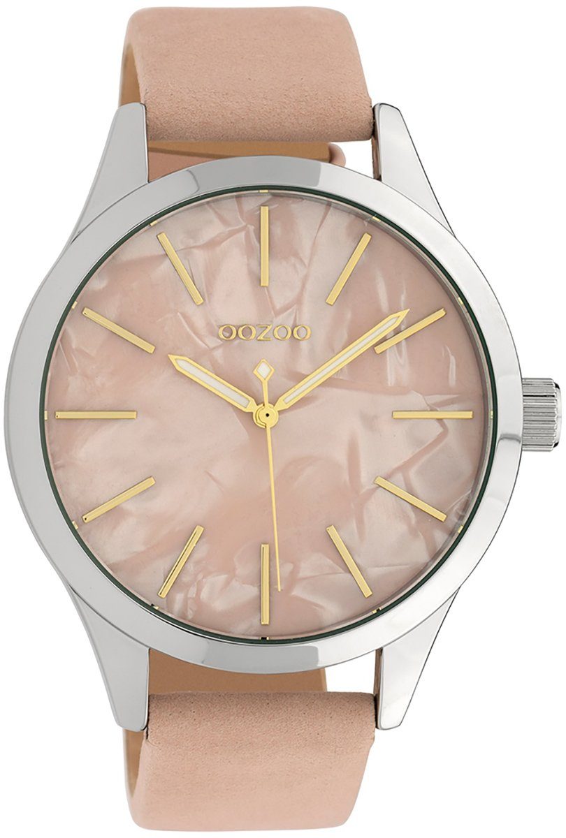 OOZOO Quarzuhr Oozoo Damen Armband-Uhr, Damenuhr rund, groß (ca. 45mm) Lederarmband, Fashion-Style